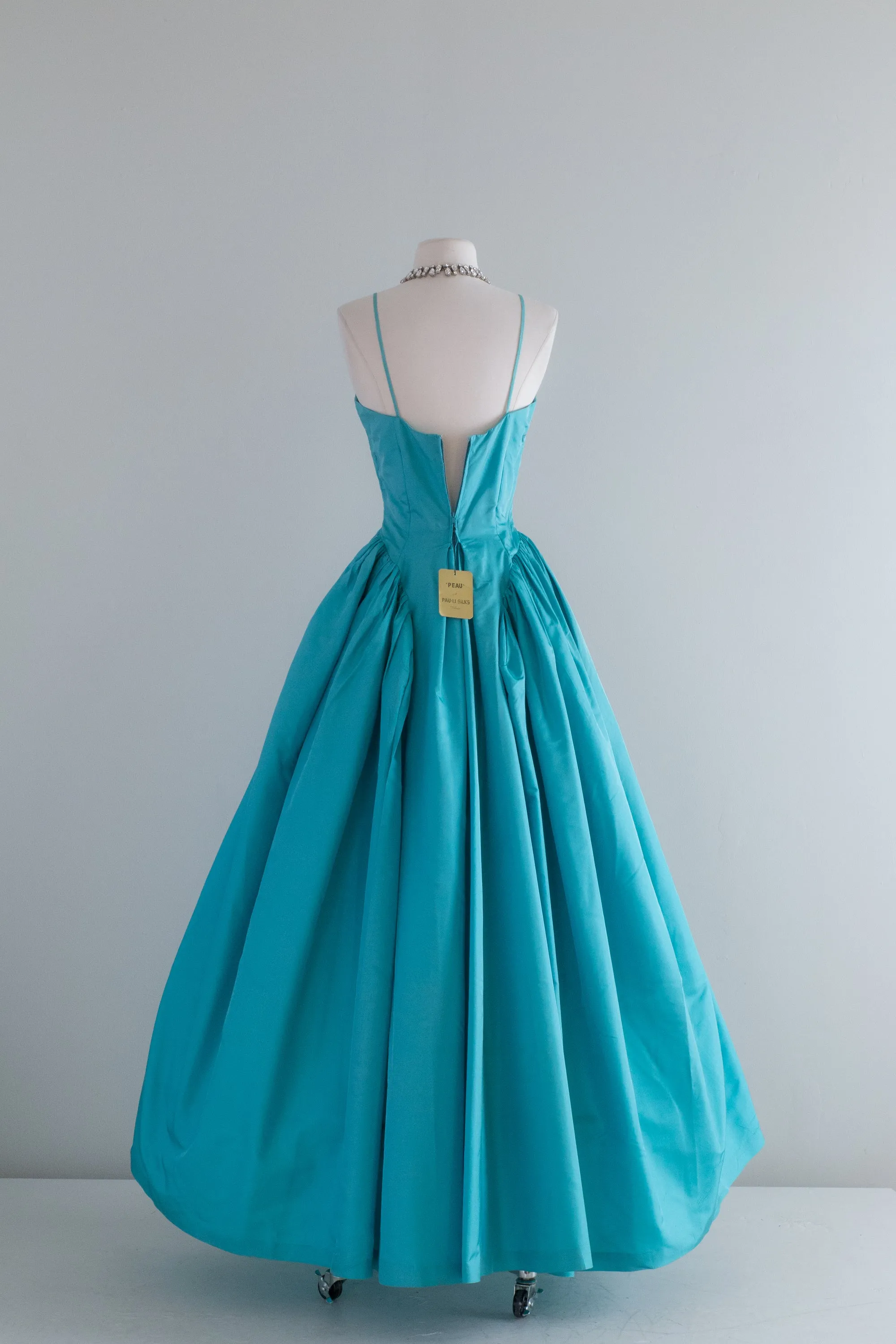 1950's Peacock Blue Silk Ball Gown By Mollie Stone / Waist 25