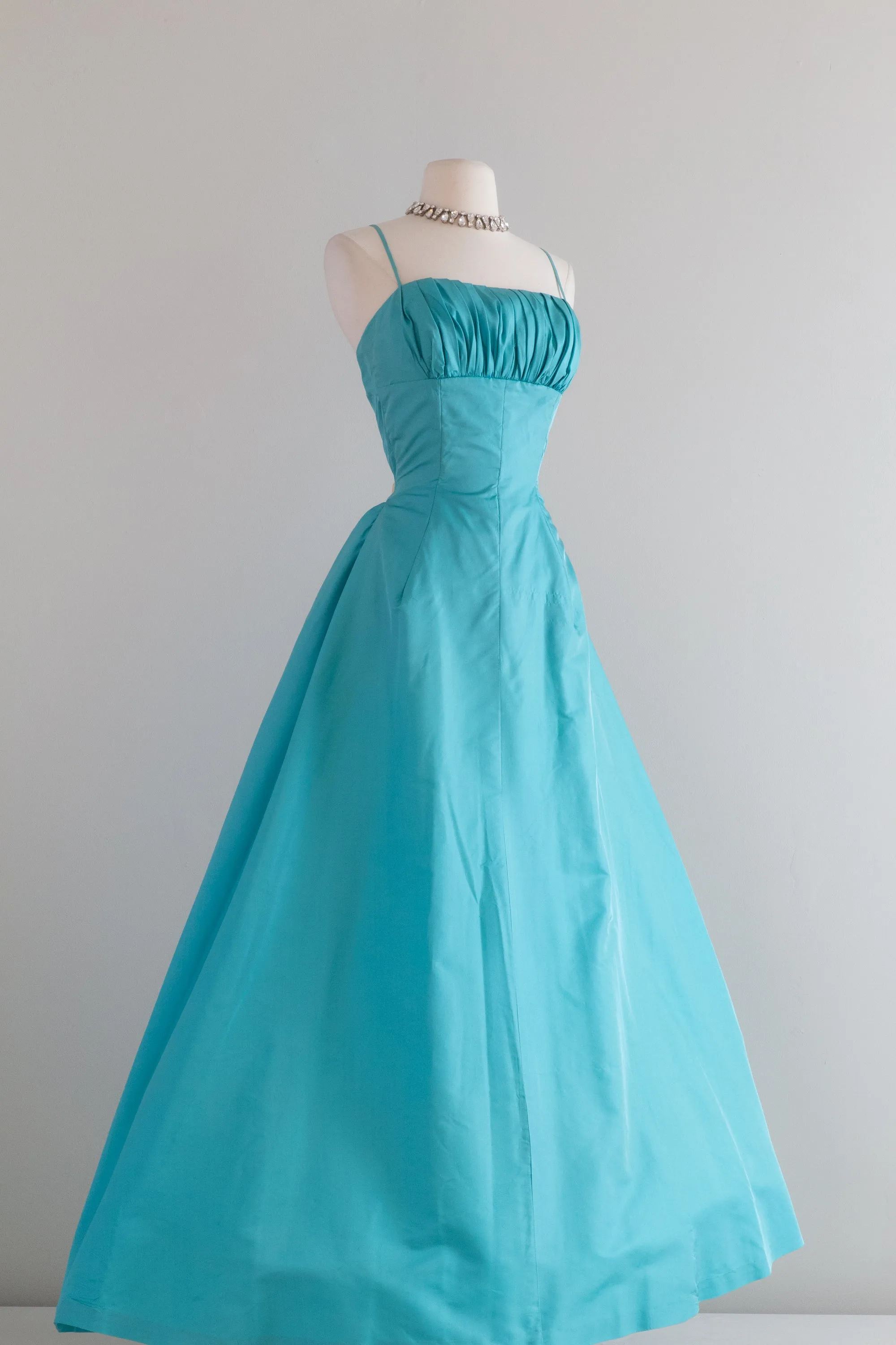 1950's Peacock Blue Silk Ball Gown By Mollie Stone / Waist 25