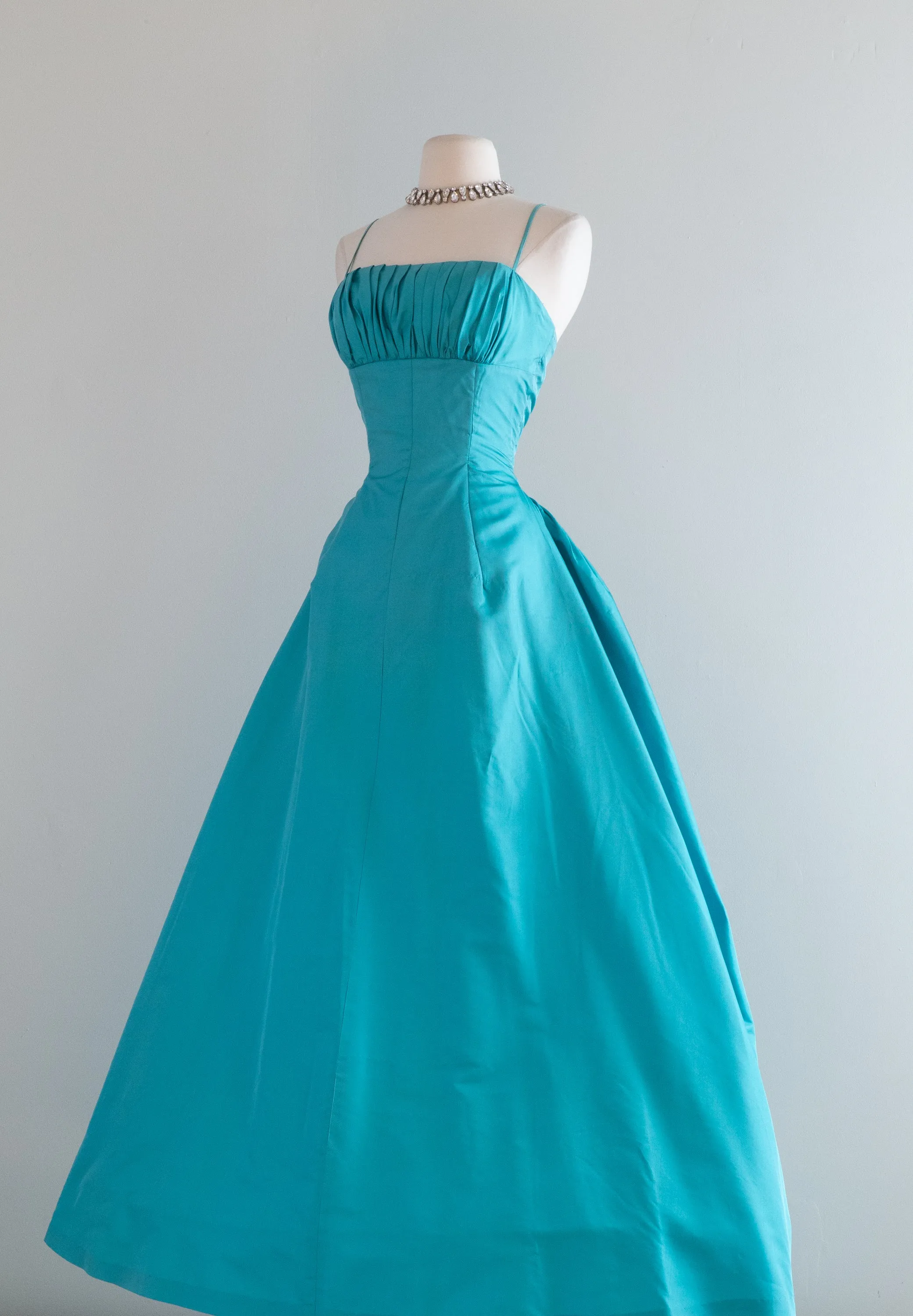 1950's Peacock Blue Silk Ball Gown By Mollie Stone / Waist 25