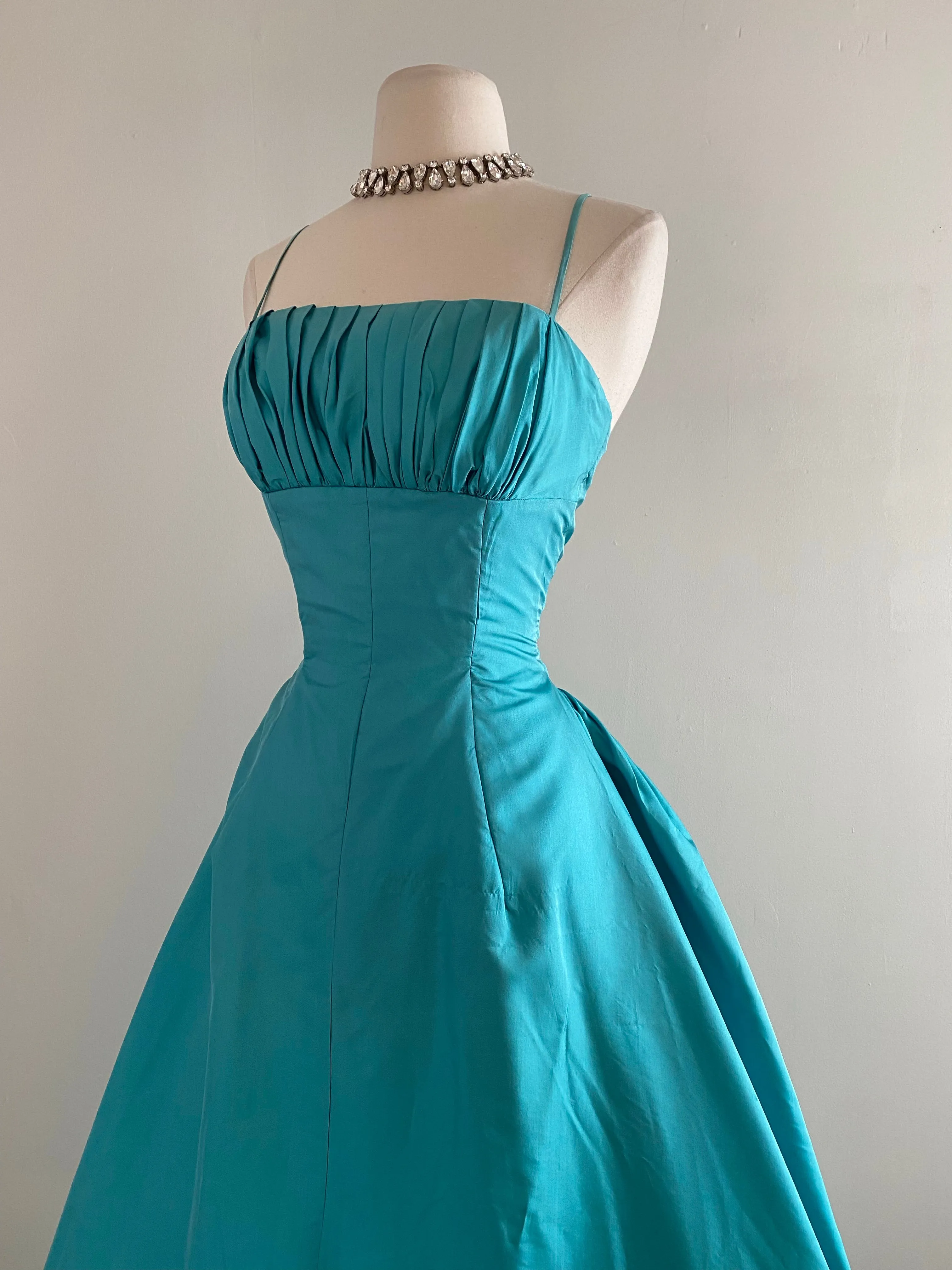 1950's Peacock Blue Silk Ball Gown By Mollie Stone / Waist 25