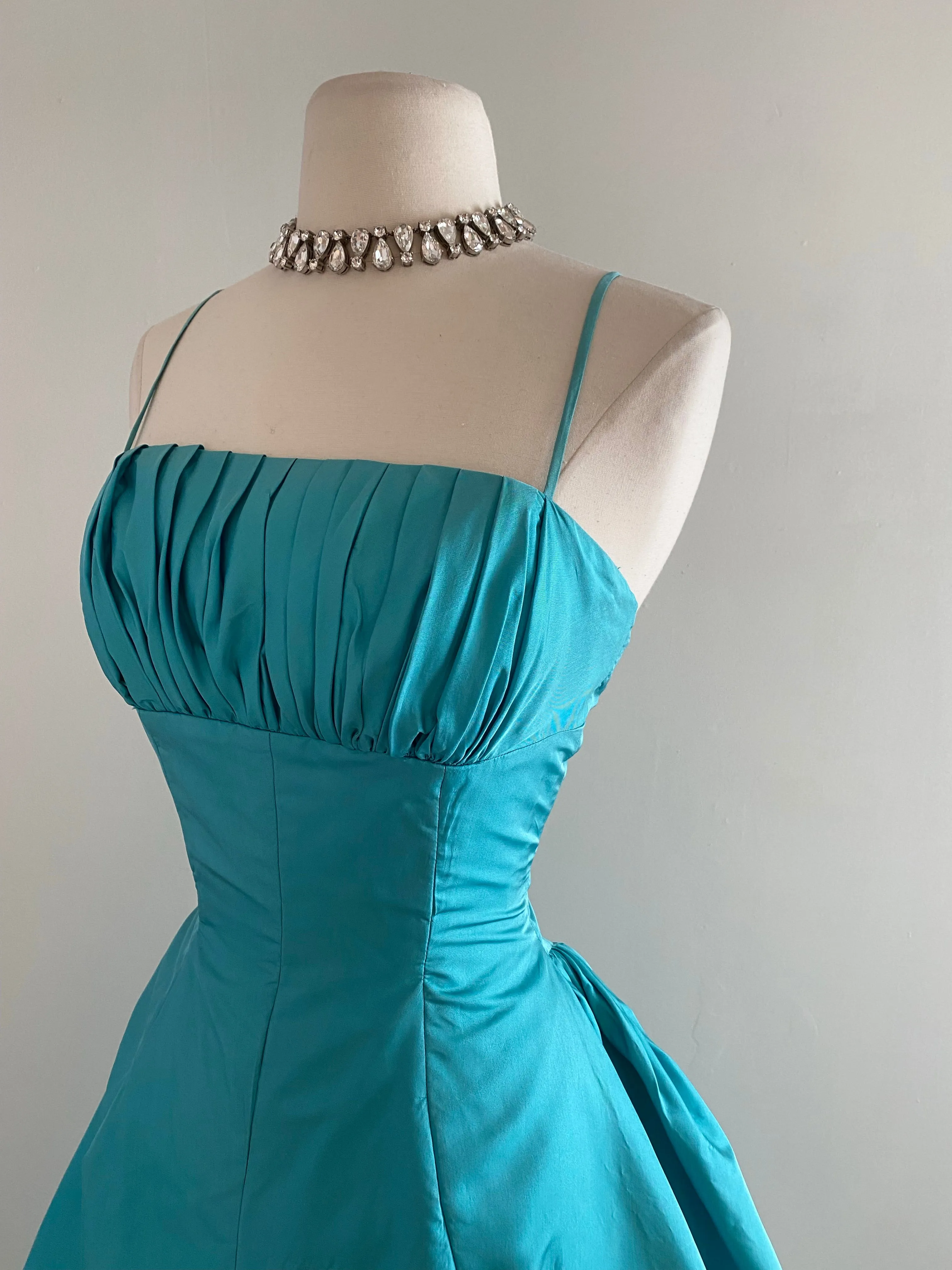 1950's Peacock Blue Silk Ball Gown By Mollie Stone / Waist 25