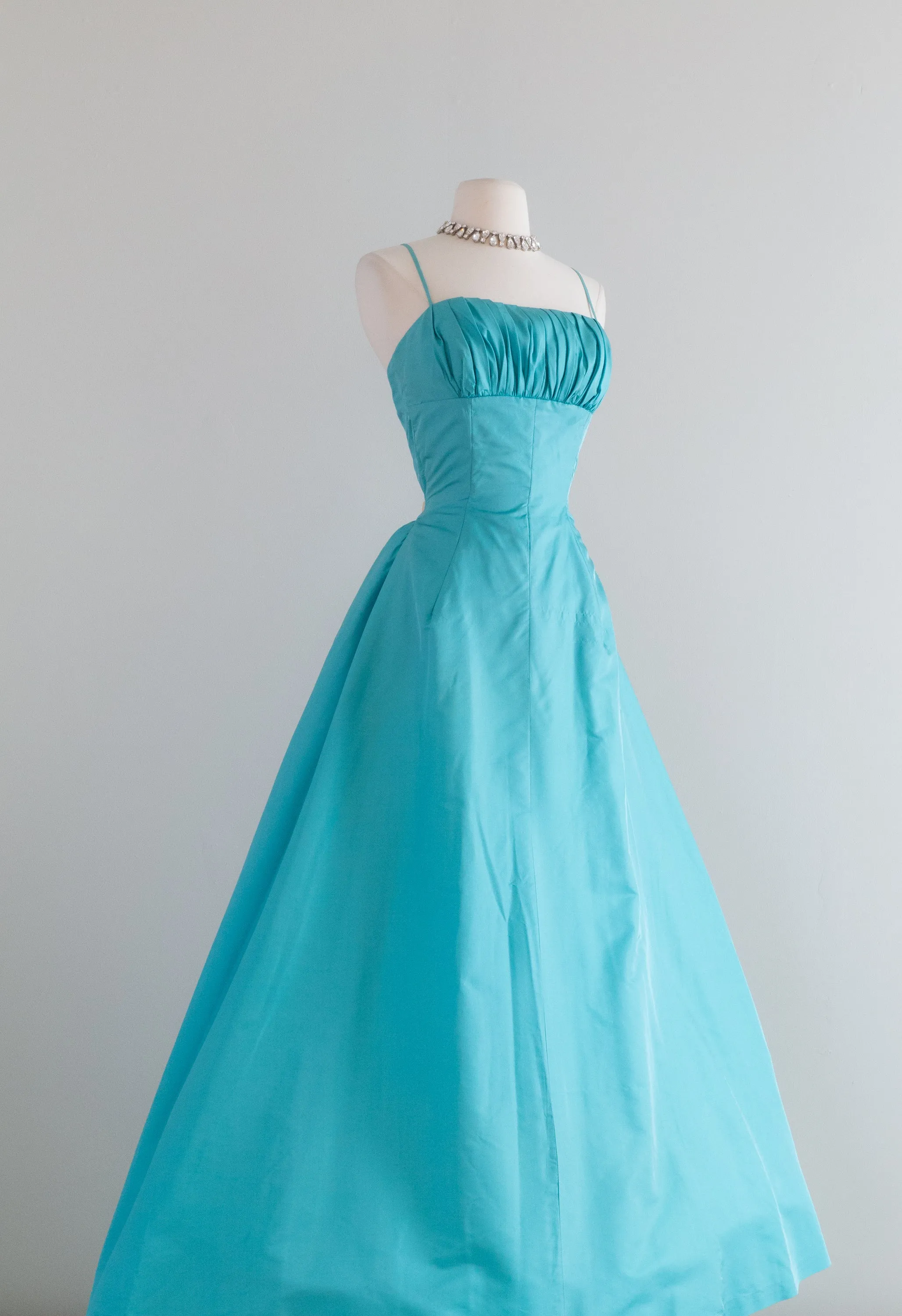 1950's Peacock Blue Silk Ball Gown By Mollie Stone / Waist 25