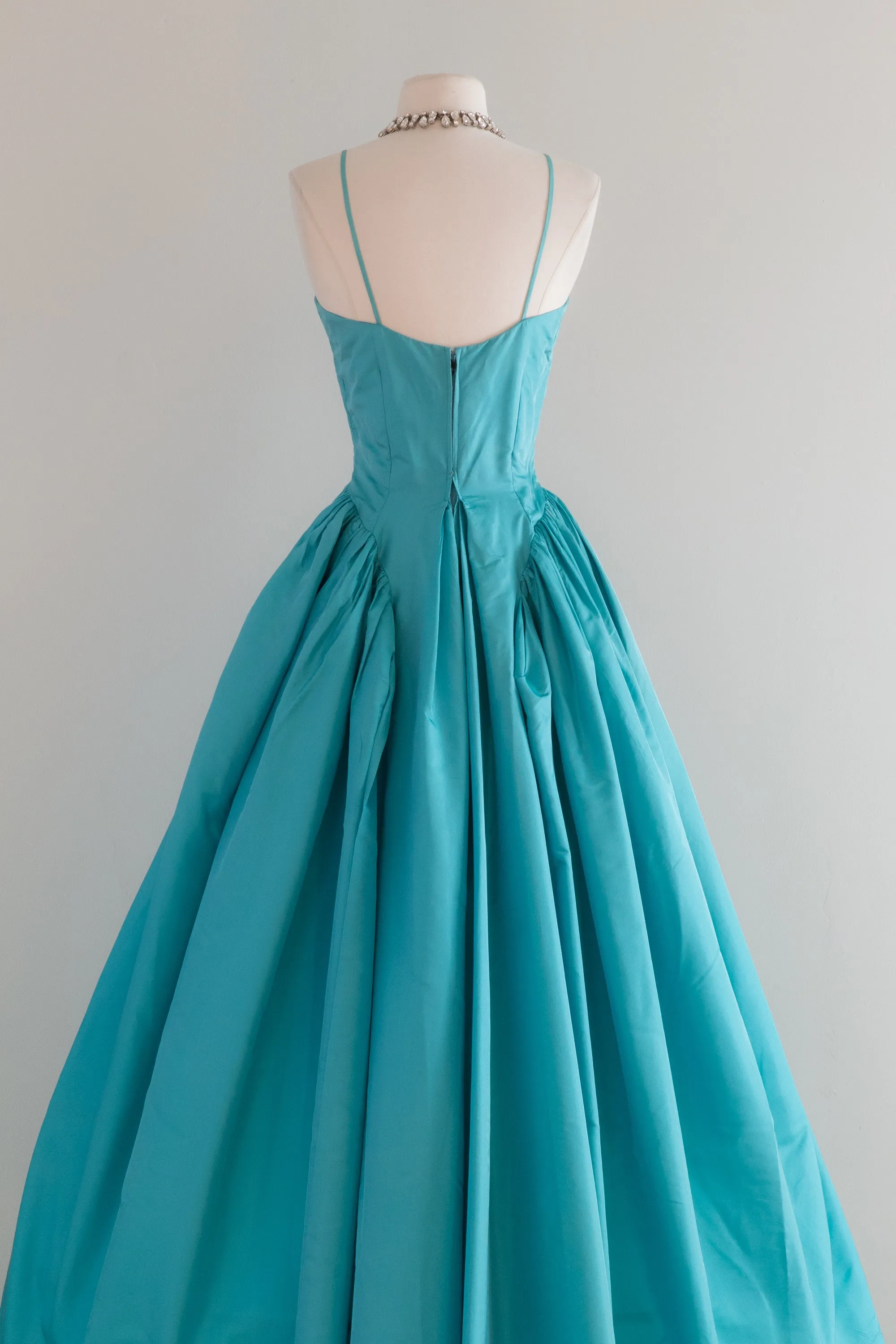 1950's Peacock Blue Silk Ball Gown By Mollie Stone / Waist 25