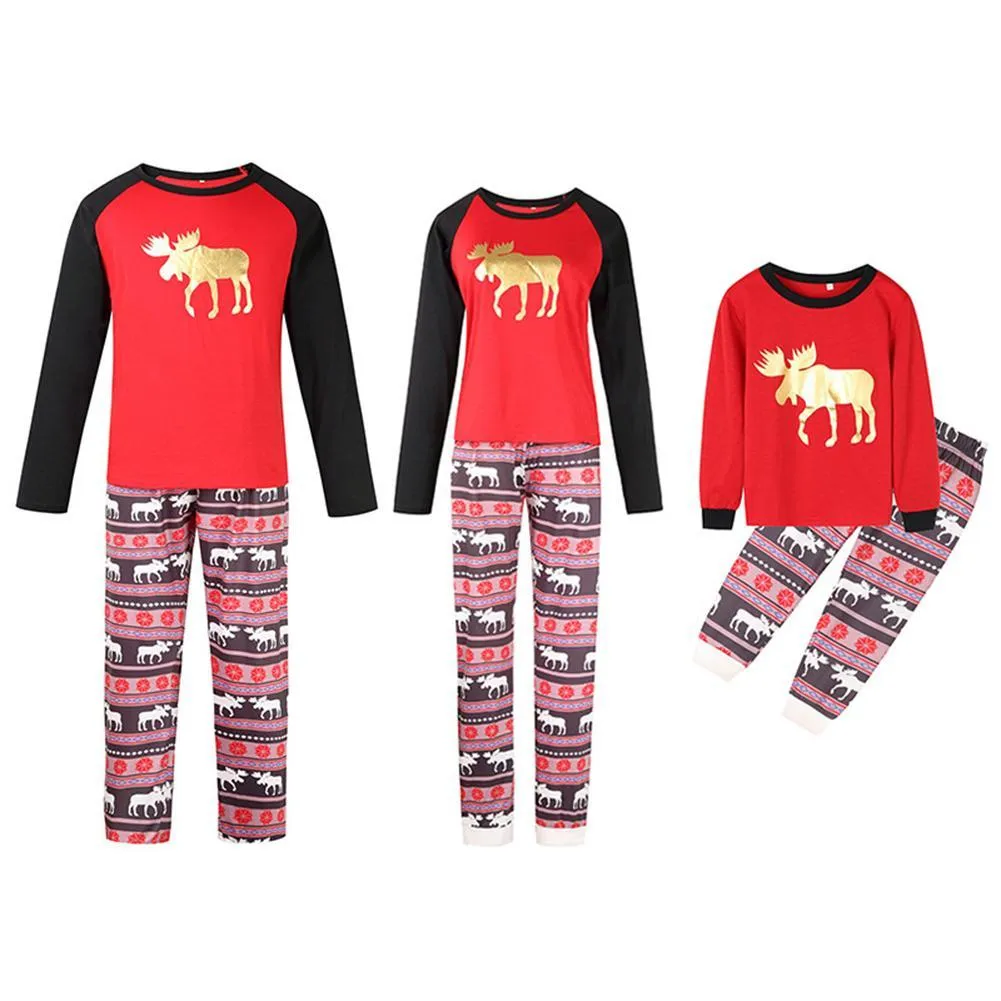 2pcs Autumn Family Clothes Christmas Elk Long Sleeve T-shirt Pants Homewear