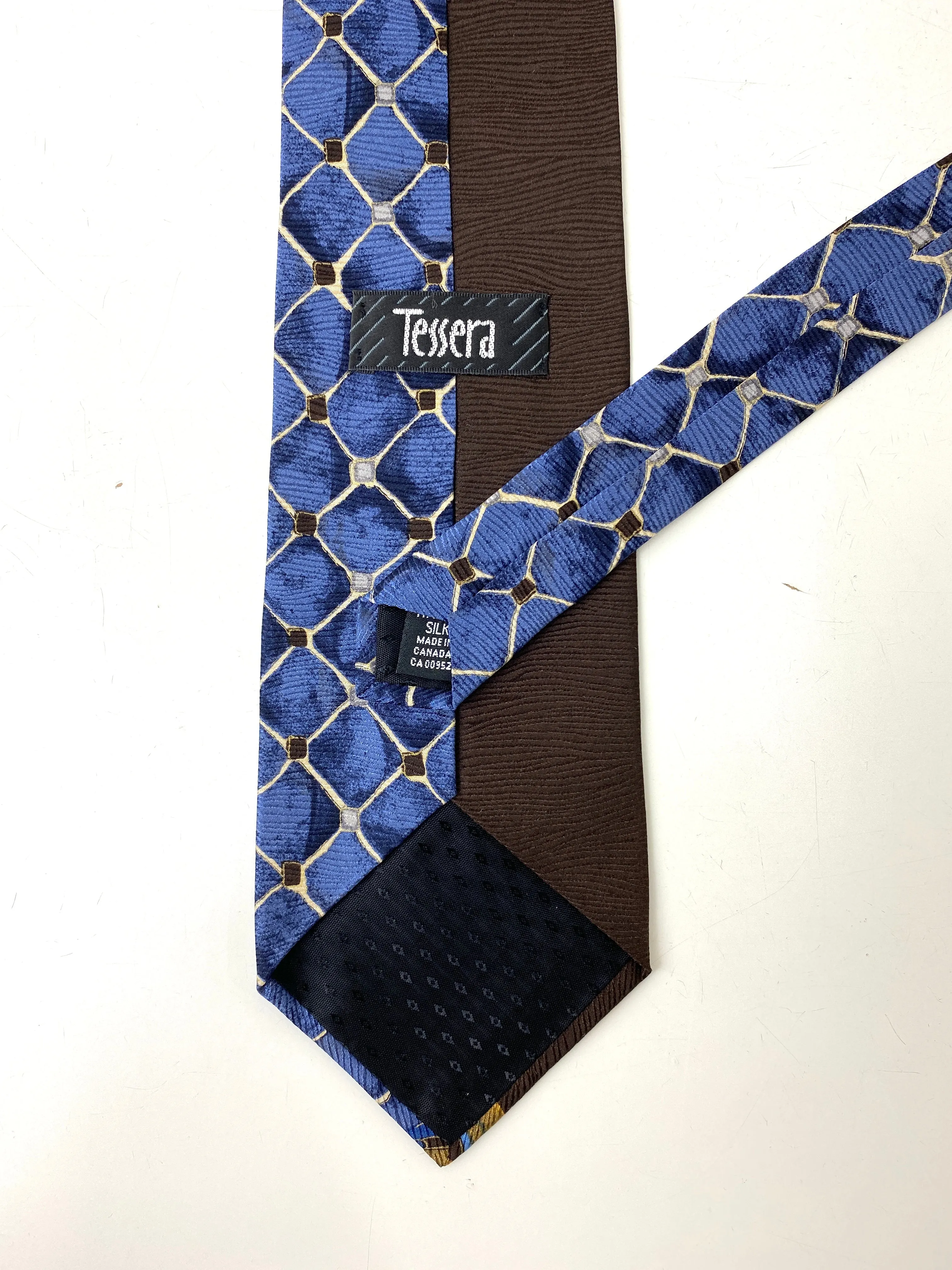 90s Deadstock Silk Necktie, Men's Vintage Blue/ Brown/ Gold Print Tie, NOS