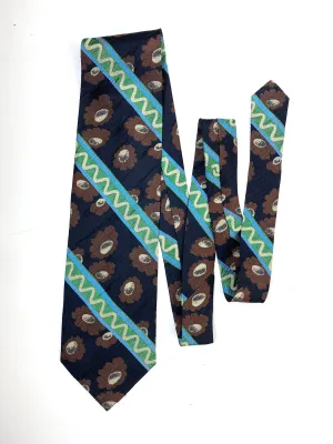 90s Deadstock Silk Necktie, Men's Vintage Brown/ Green/ Blue Floral Stripe Pattern Tie, NOS