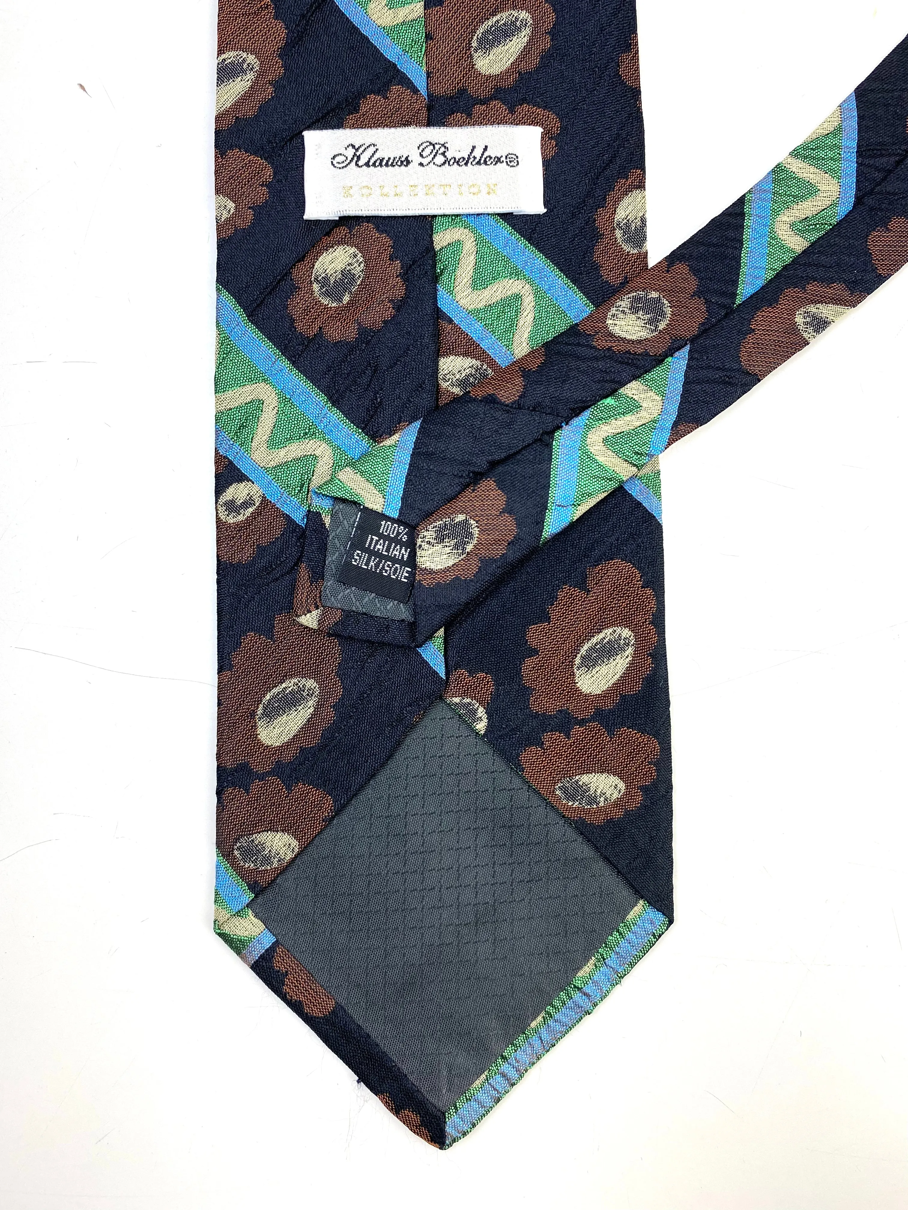 90s Deadstock Silk Necktie, Men's Vintage Brown/ Green/ Blue Floral Stripe Pattern Tie, NOS