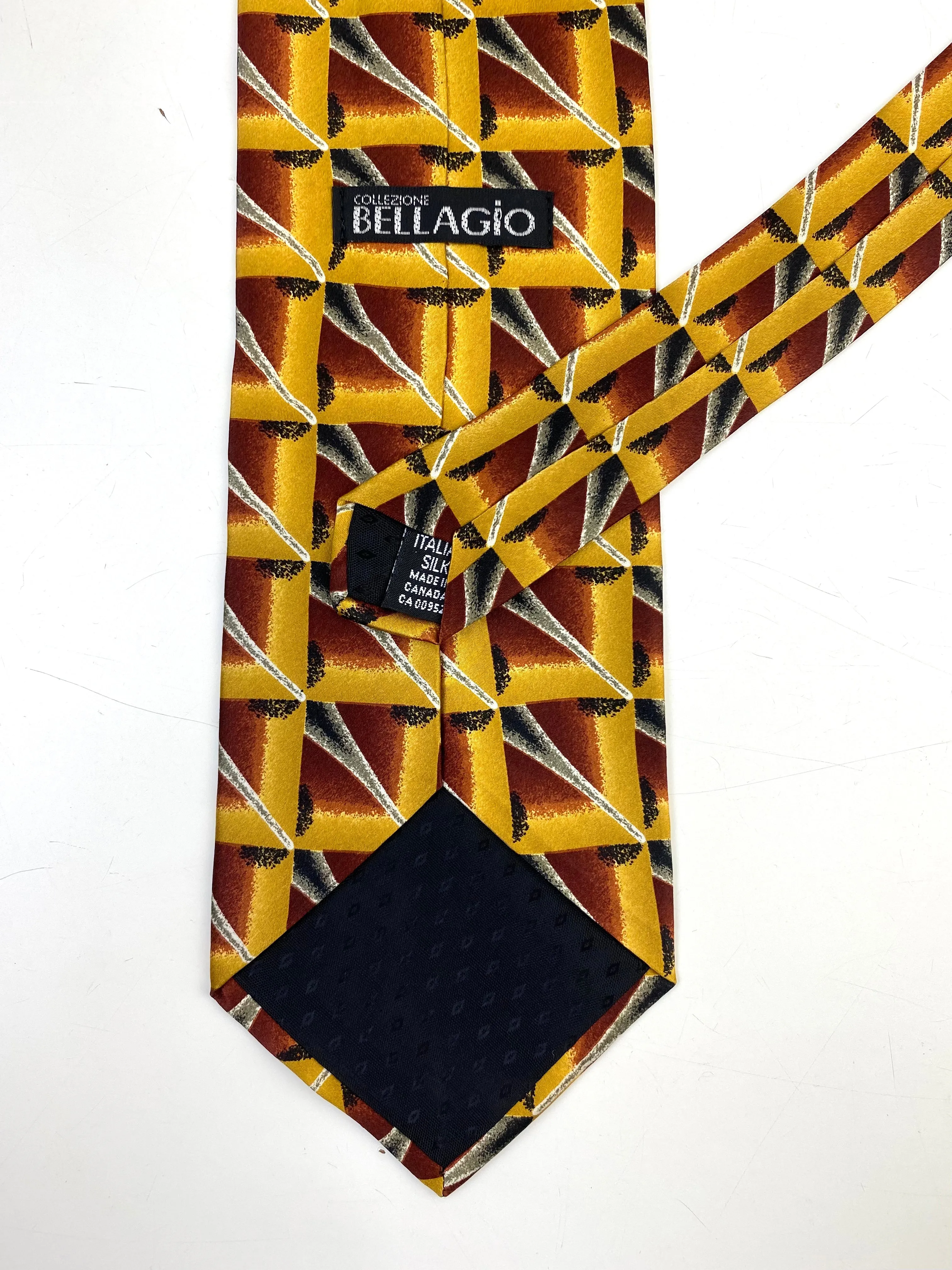 90s Deadstock Silk Necktie, Men's Vintage Gold Rust Geometric Pattern Tie, NOS