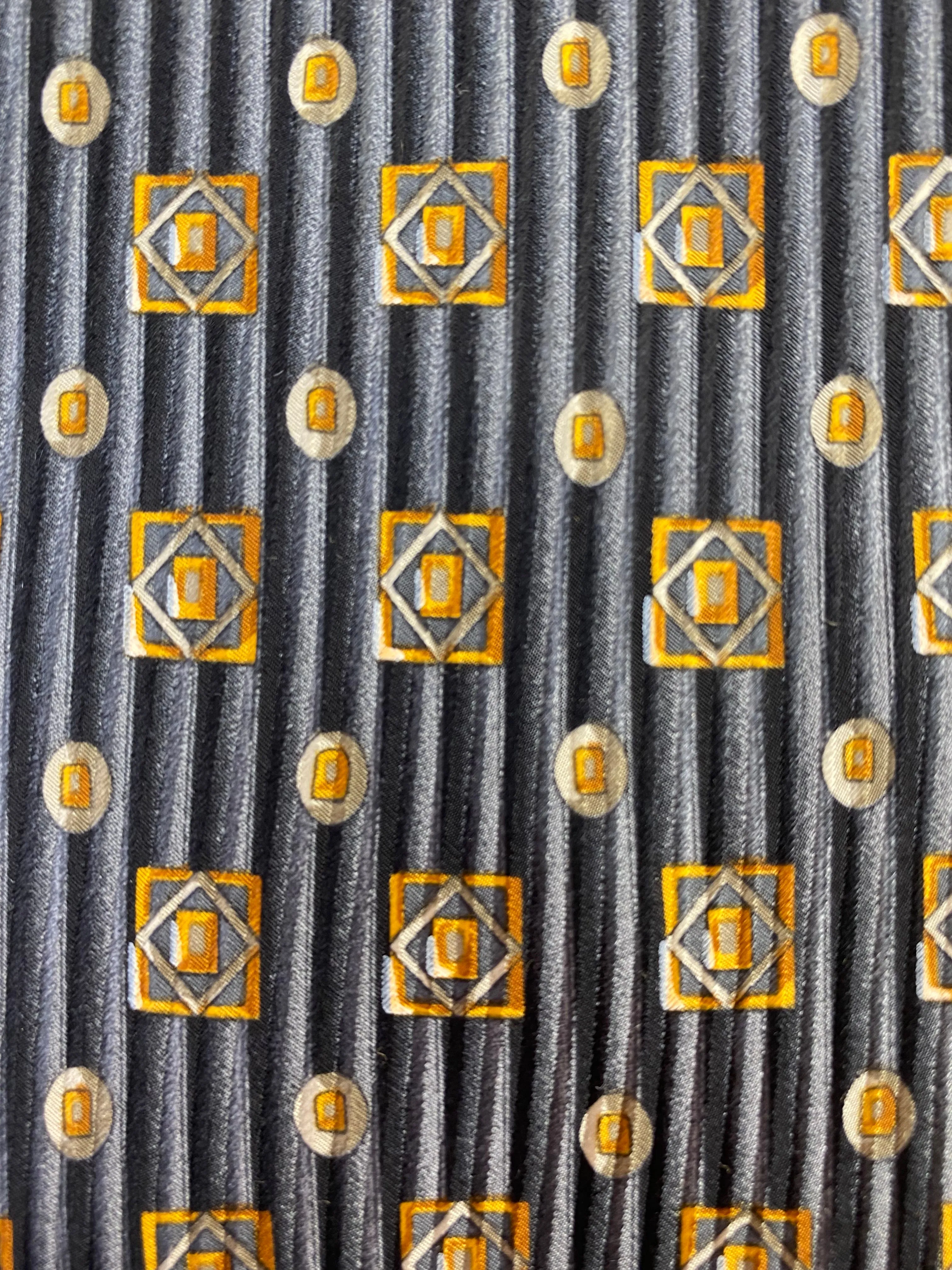 90s Deadstock Silk Necktie, Men's Vintage Grey/ Gold Foulard Pattern Tie, NOS