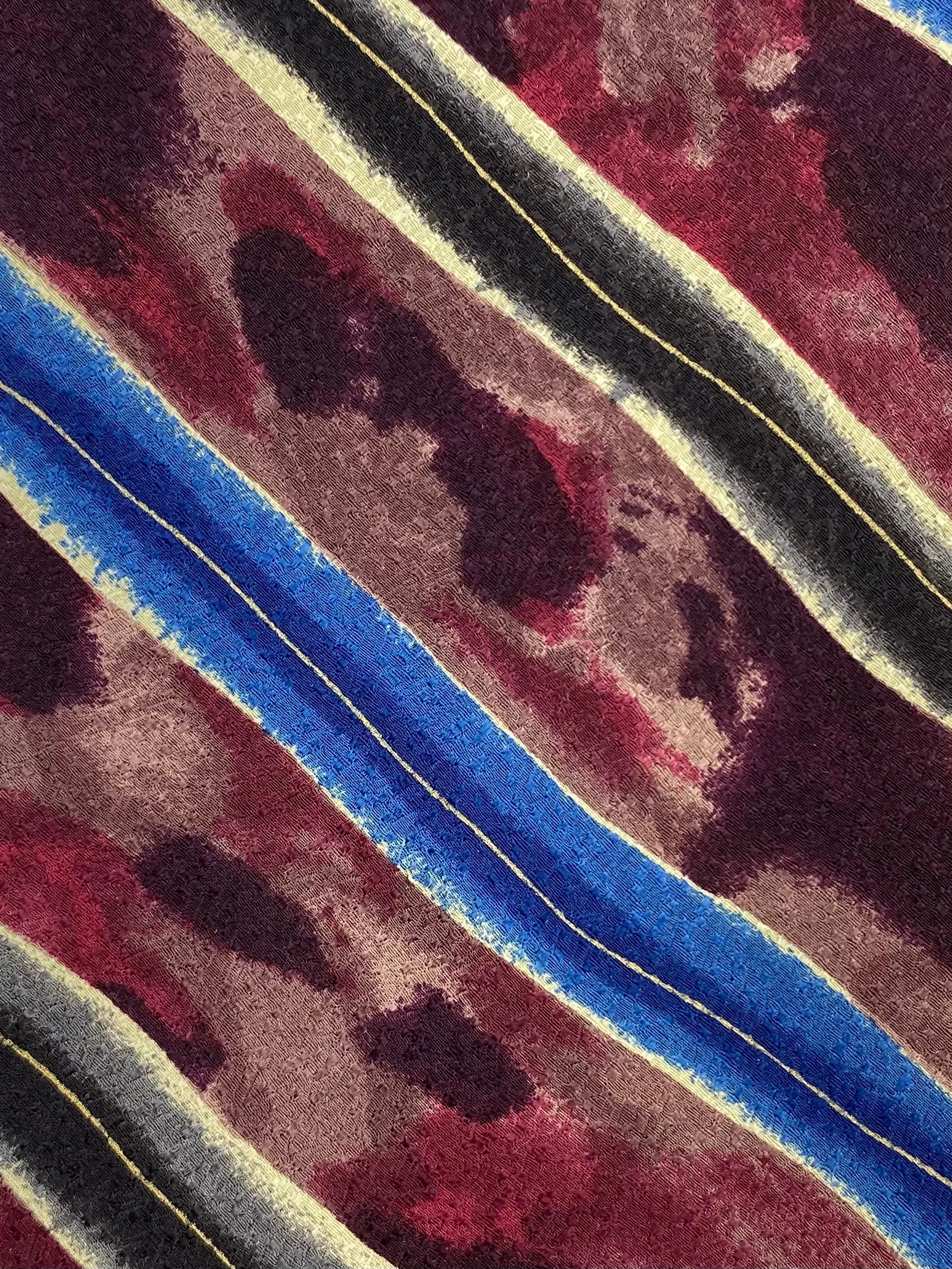 90s Deadstock Silk Necktie, Men's Vintage Wine/ Blue Diagonal Stripe Pattern Tie, NOS