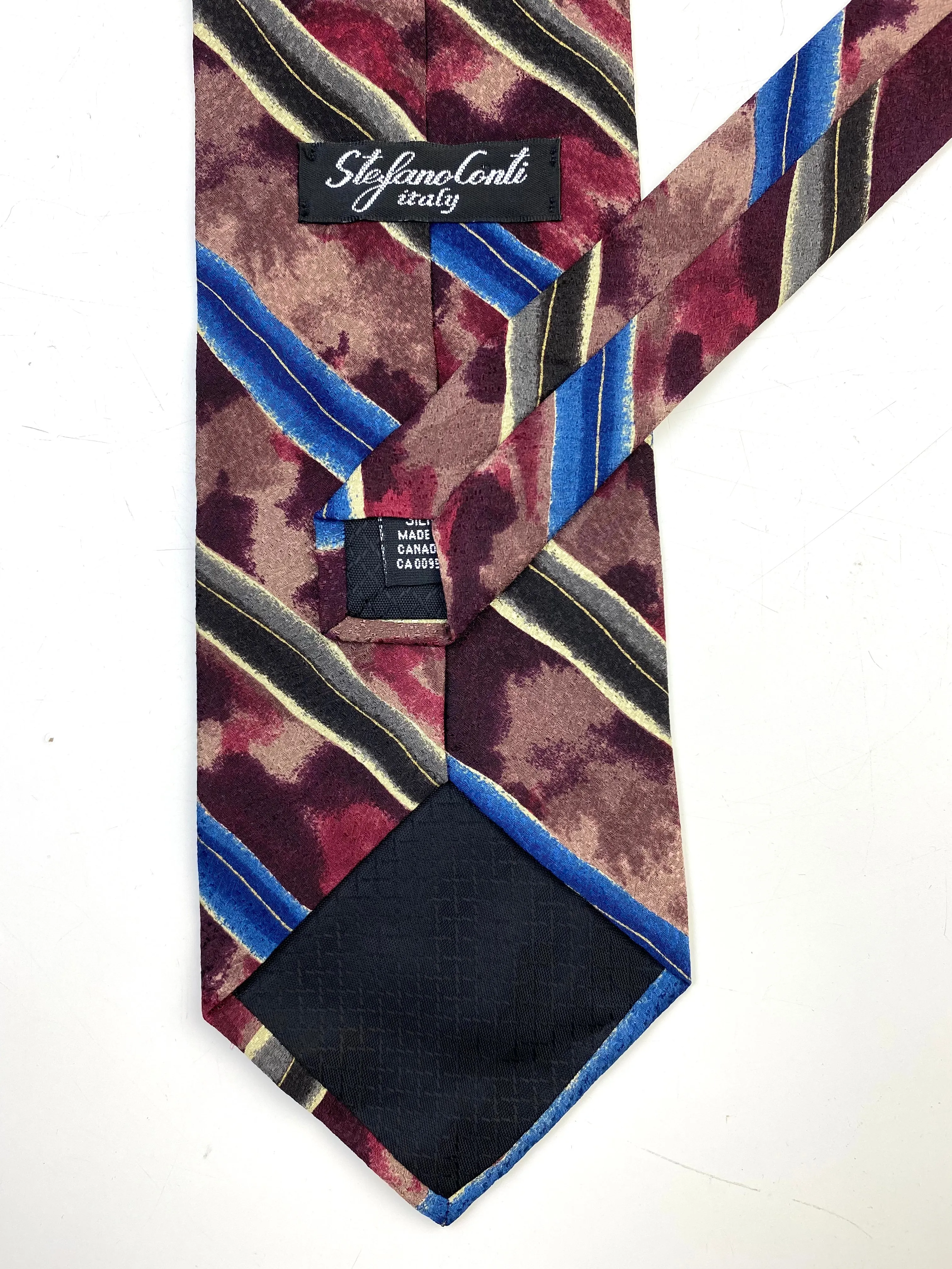 90s Deadstock Silk Necktie, Men's Vintage Wine/ Blue Diagonal Stripe Pattern Tie, NOS