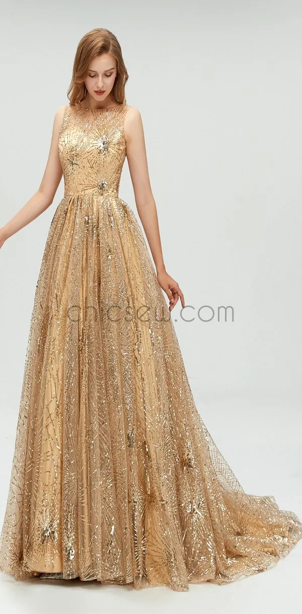 A-line Sparkly Sequin Long Prom Dress, Gorgeous Unique Prom Dresses for Party LMX1103