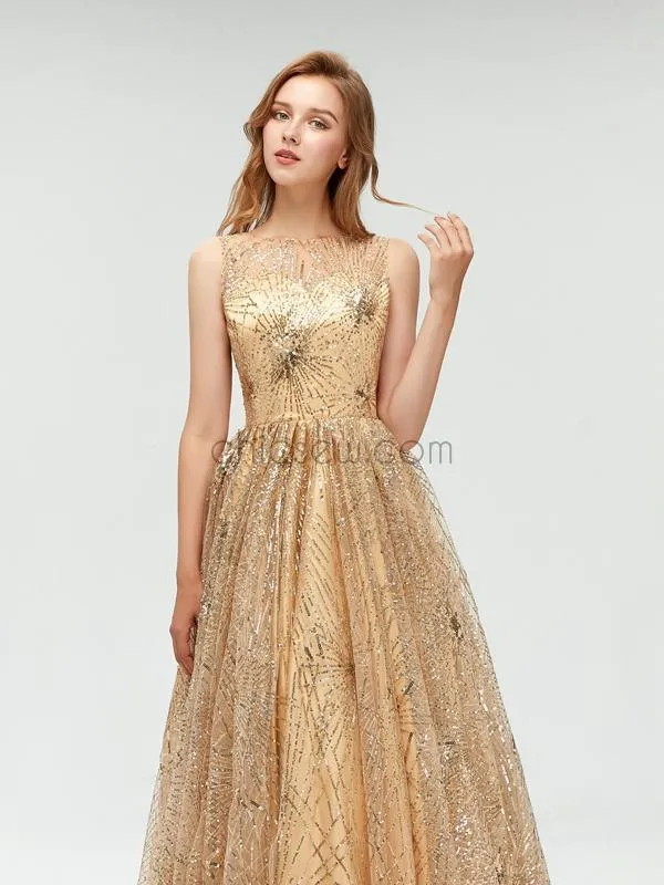 A-line Sparkly Sequin Long Prom Dress, Gorgeous Unique Prom Dresses for Party LMX1103