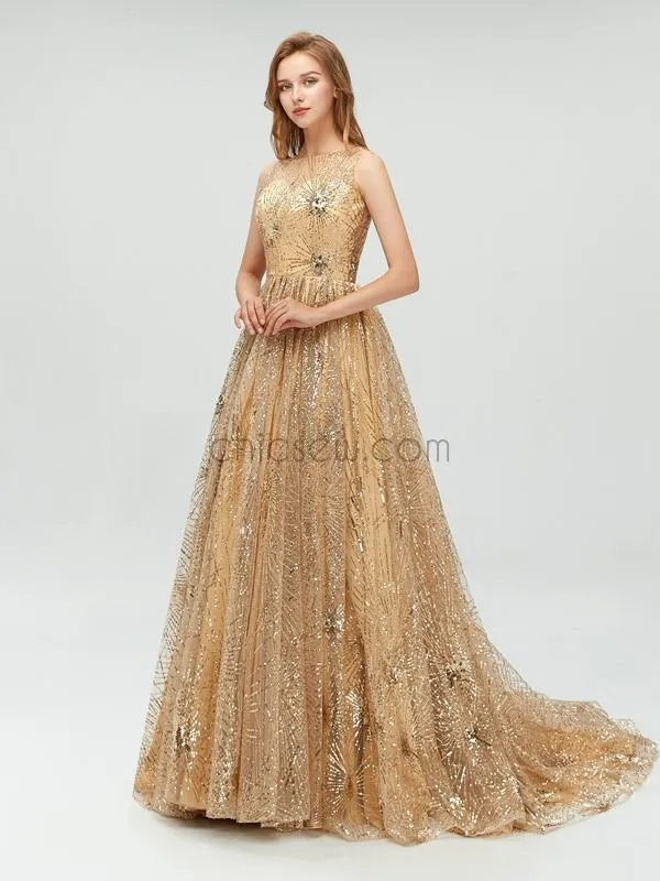 A-line Sparkly Sequin Long Prom Dress, Gorgeous Unique Prom Dresses for Party LMX1103