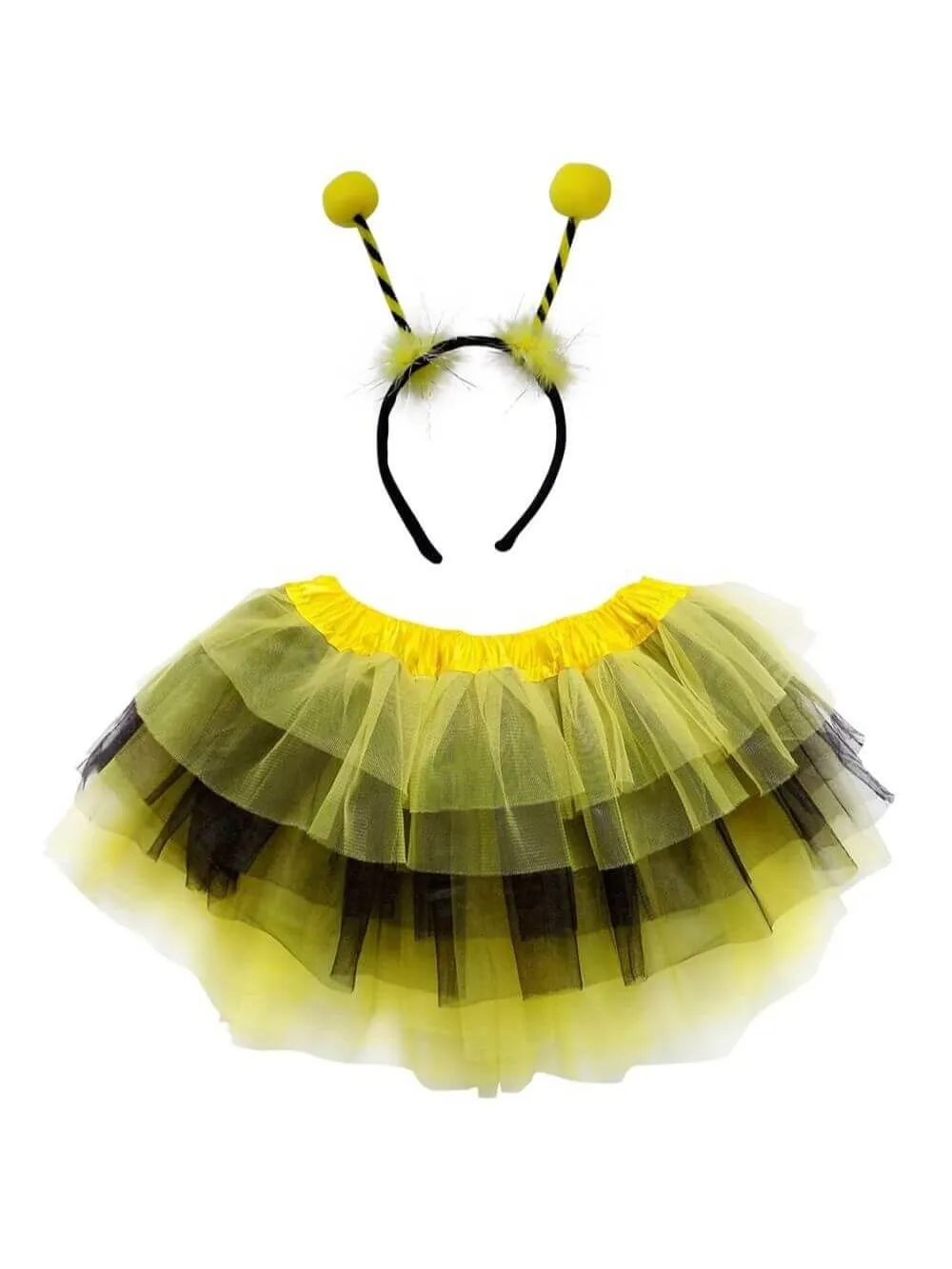 Adult Bee Costume - Black & Yellow Stripe Tutu Skirt & Headband Antenna Set for Adult or Plus Size