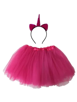 Adult Hot Pink Unicorn Costume - Tutu Skirt & Flip Sequin Headband Horn Set for Adult or Plus Size