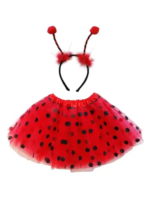 Adult Ladybug Costume - Red Polka Dot Tutu Skirt & Headband Antenna Set for Adult or Plus Size