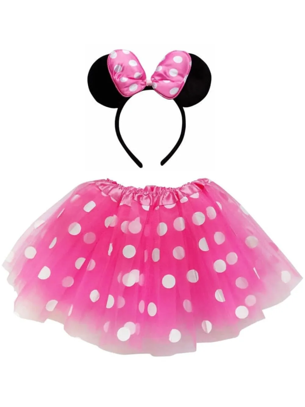 Adult Mouse Costume - Hot Pink Polka Dot Tutu Skirt & Headband Set for Adult or Plus Size