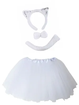 Adult White Cat Costume - Tutu Skirt & Headband Set for Adult or Plus Size