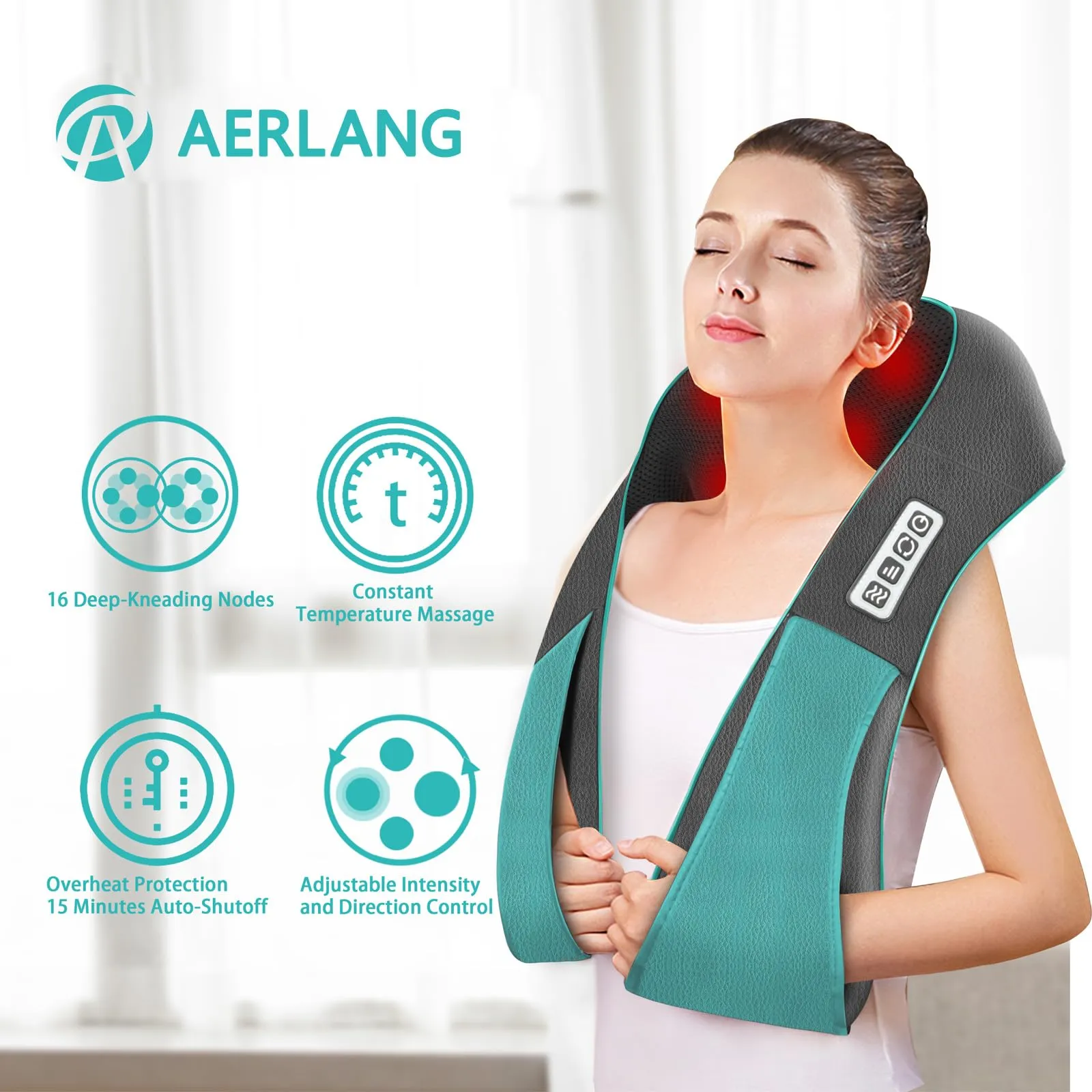 AERLANG Shiatsu Back and Neck Massager, Heating to Relieve Deep Tissue Pain, 3D Kneading Massage to Relieve Legs, Foot Muscles, Gift for Mom Dad Men Women