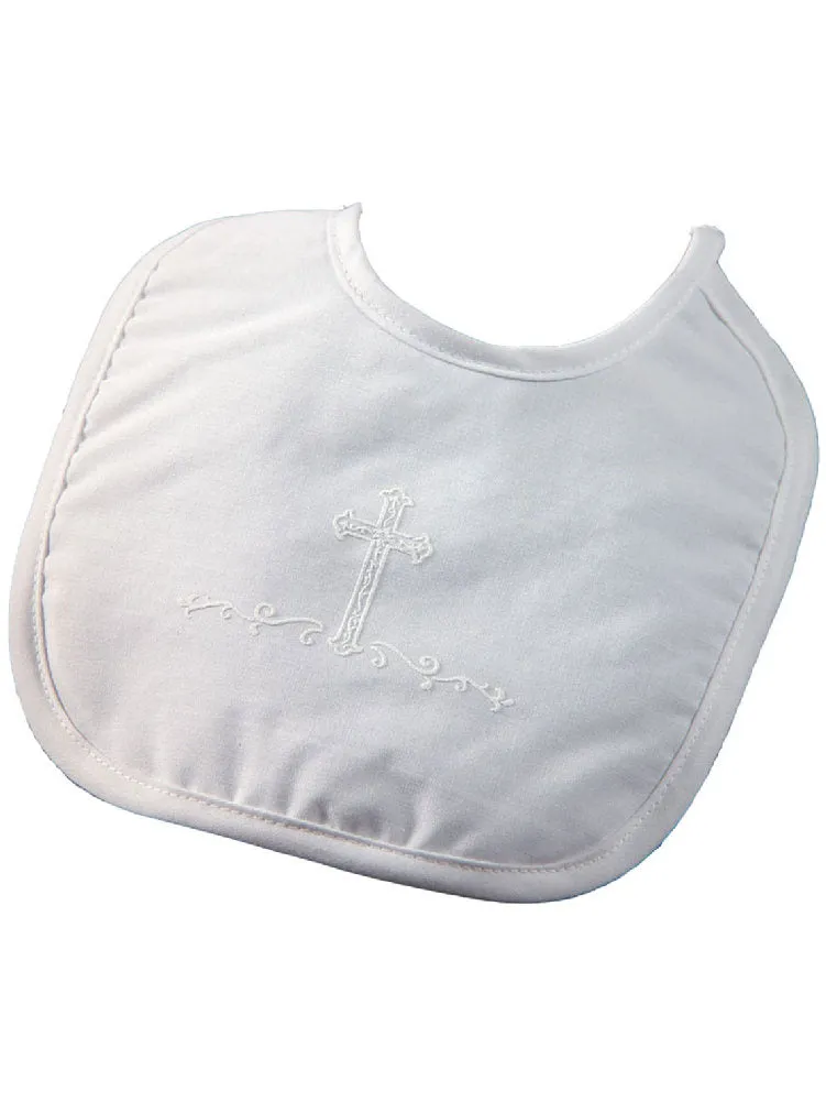 Baby Boys White Polycotton Screened Cross Large Bib