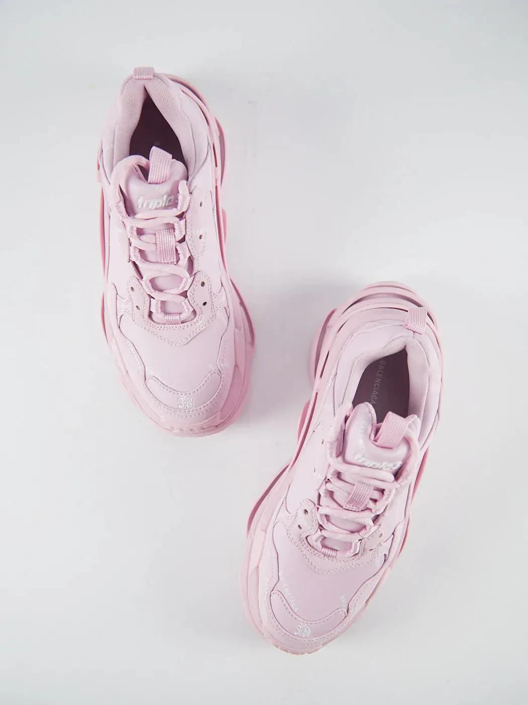 Balenciaga Logo Triple S Trainers (Pink)