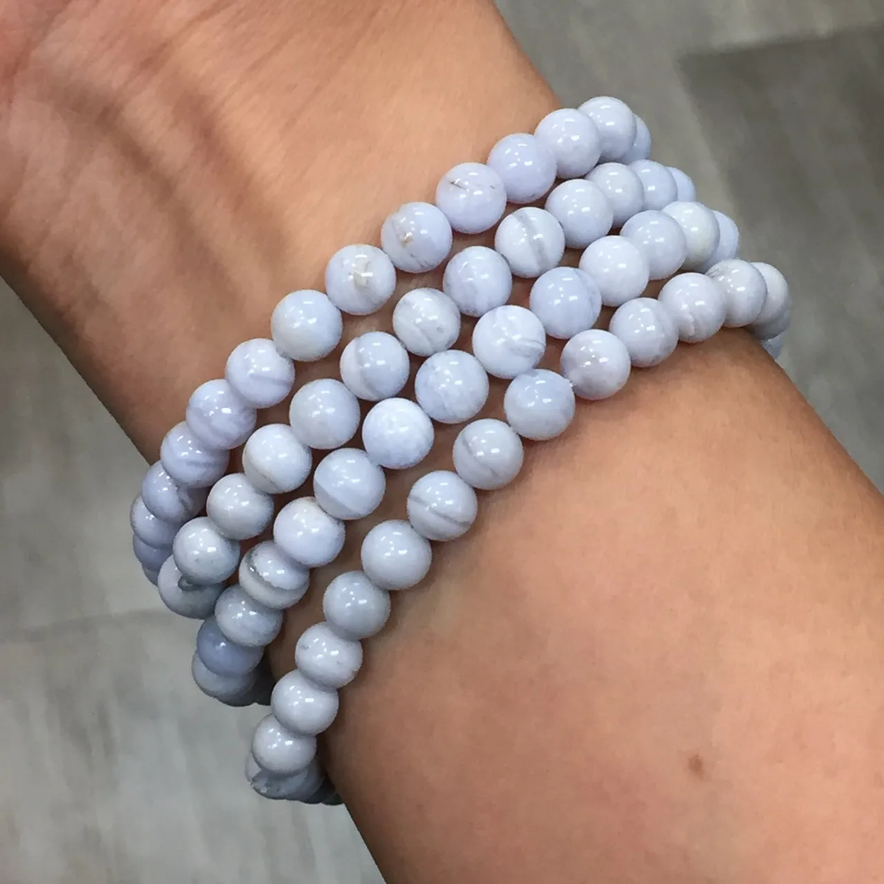 Blue Lace Agate Bead Bracelet 8mm