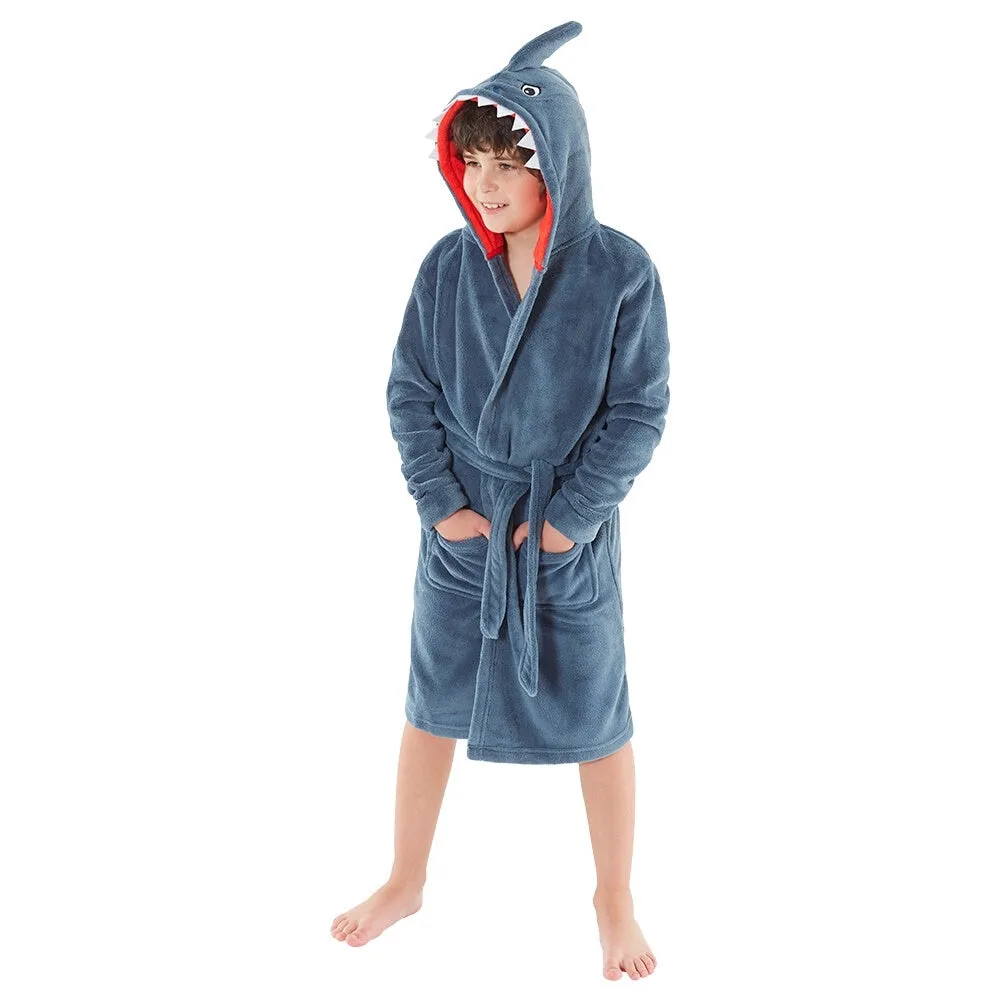 Boys Shark Grey & Red Dressing Gown