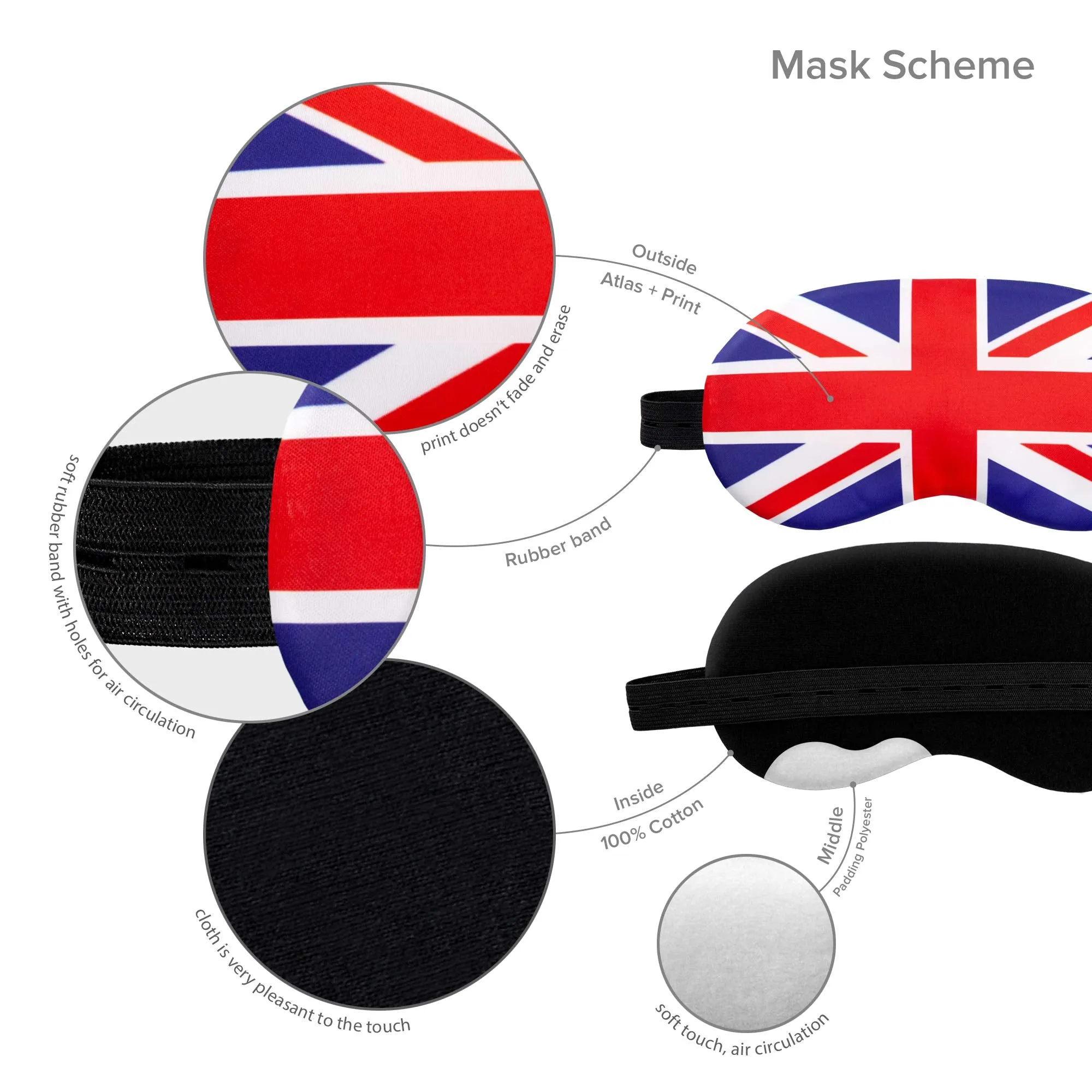 British Flag Sleep Mask GB Flag Great Britain England for Women Men - 100% Soft Cotton - Night mask Eye Sleeping Cover Blindfold Travel Mask (Britain, Plastic Pack)