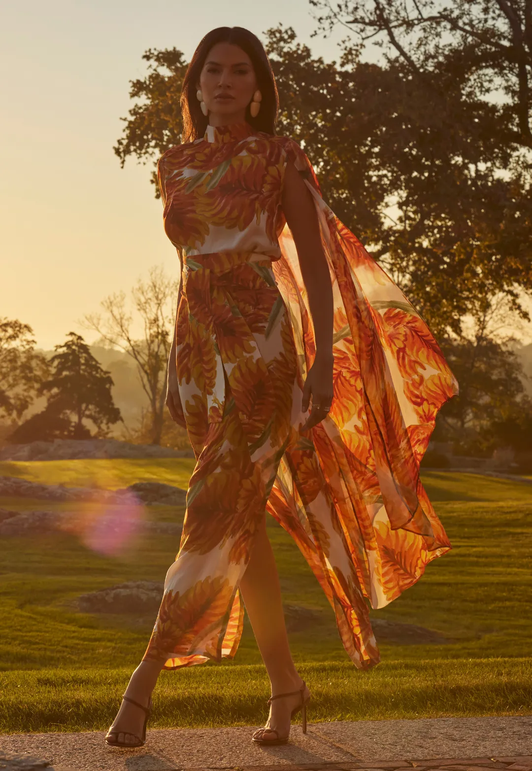 Camille Silk Dress in Fire Palm