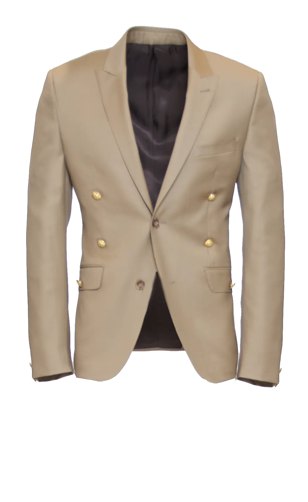 CARAMEL FITTED 2-BUTTON SINGLE BREASTED WOOL SUIT JACKET W/ GOLD HARDWARE