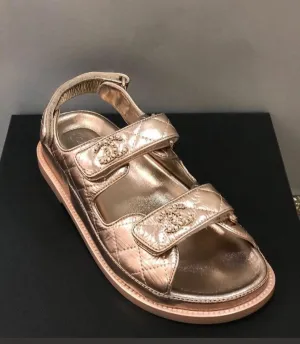 Chanel Metallic Leather CC 'Dad' Sandals (Bronze)