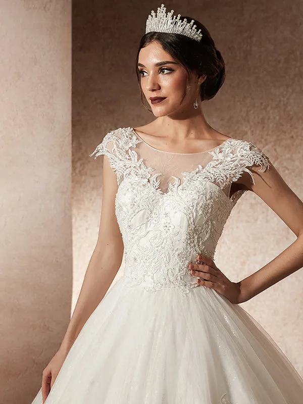 Chapel Train  Boat-Neck Wedding Dresses