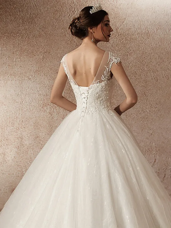 Chapel Train  Boat-Neck Wedding Dresses