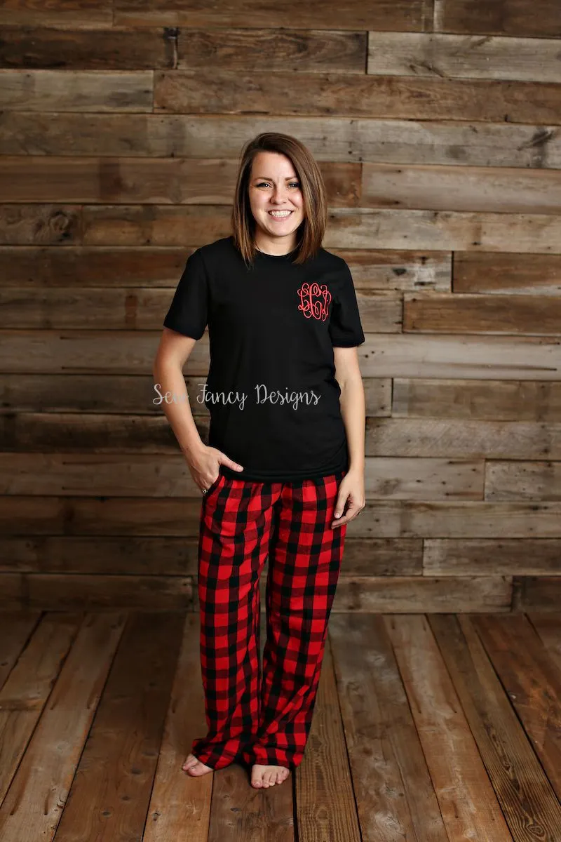 Christmas Pajamas - Black Shirt - Buffalo Plaid/Polka Dot Pants