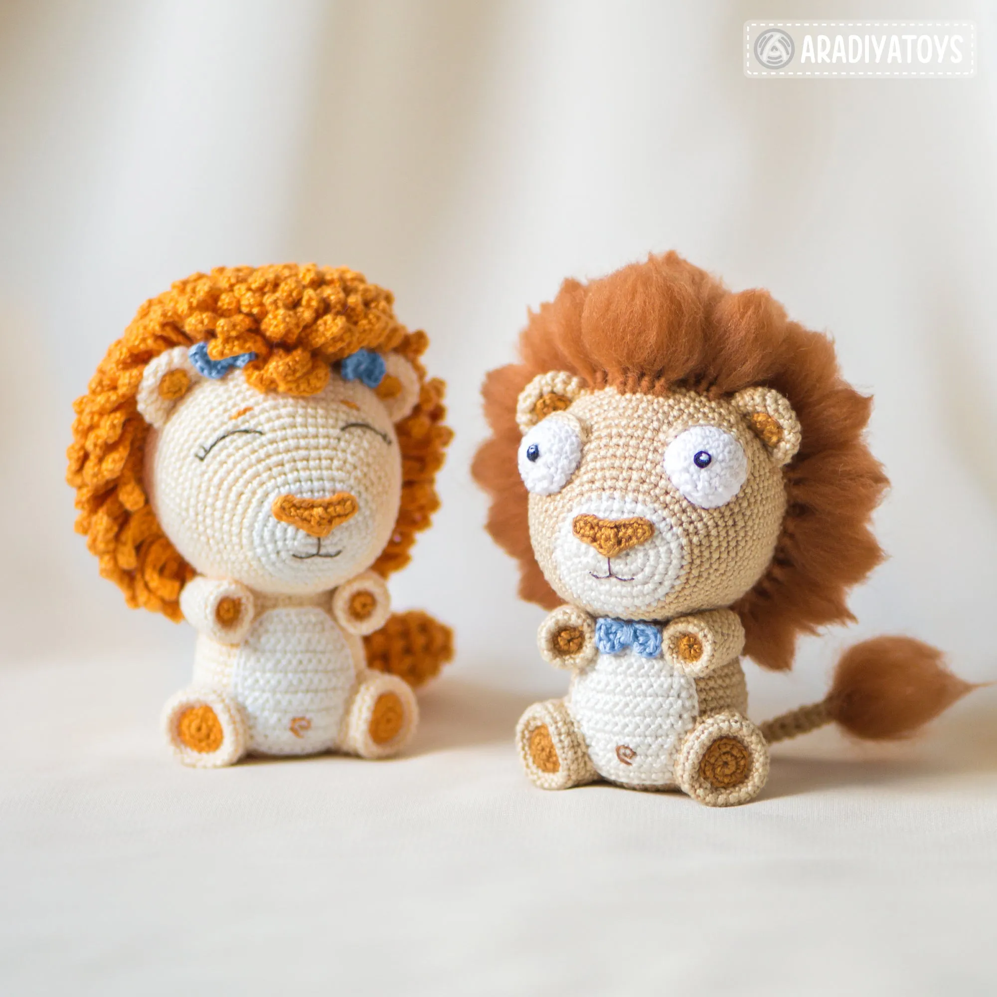 Crochet Pattern of Lion Cubs Bobby and Lily from "AradiyaToys Design" (Amigurumi tutorial PDF file) / lion crochet pattern by AradiyaToys