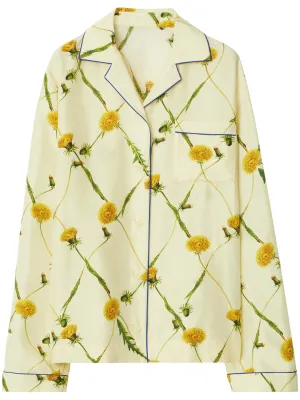 dandelion-print silk pyjama shirt