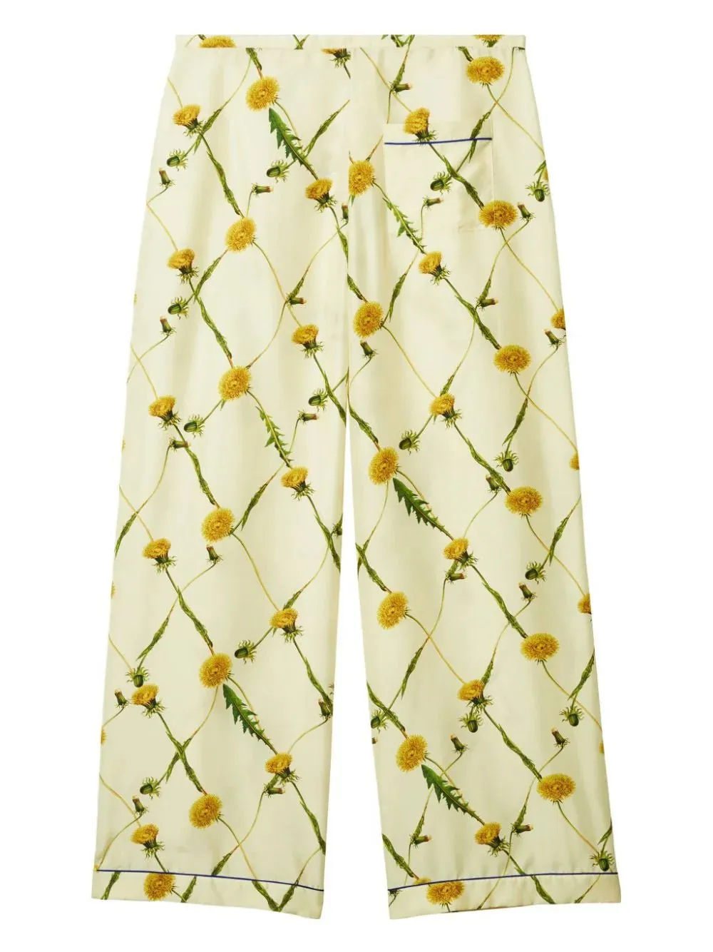 Dandelion-print silk-satin trousers