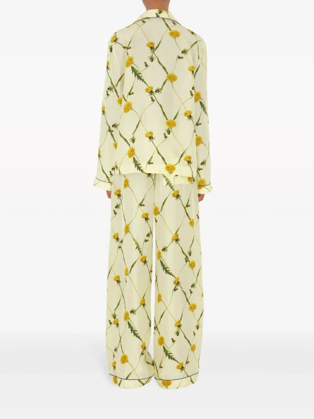 Dandelion-print silk-satin trousers