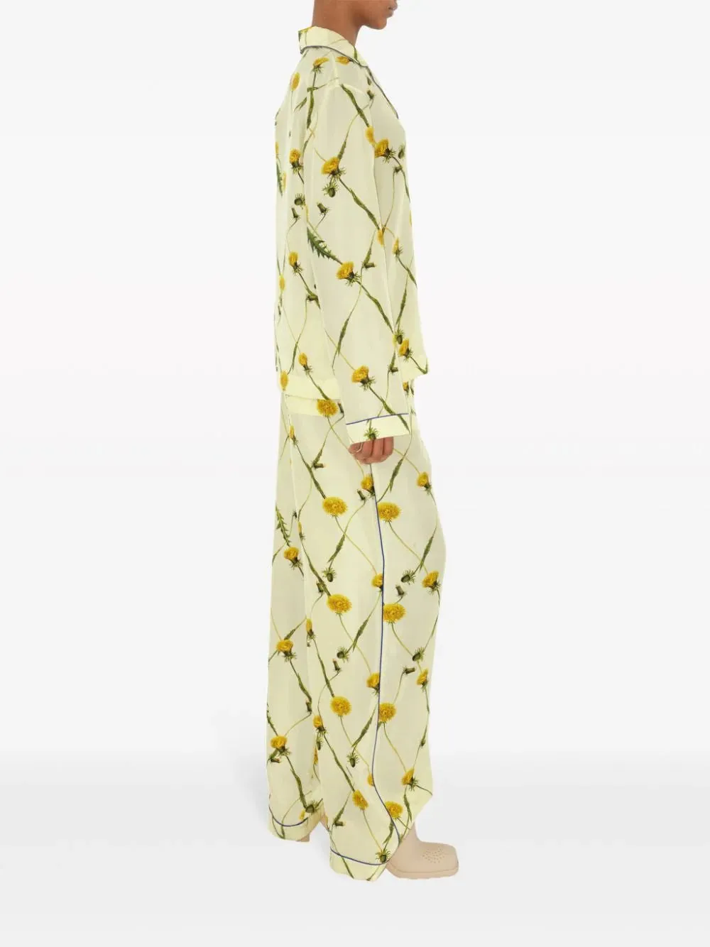 Dandelion-print silk-satin trousers