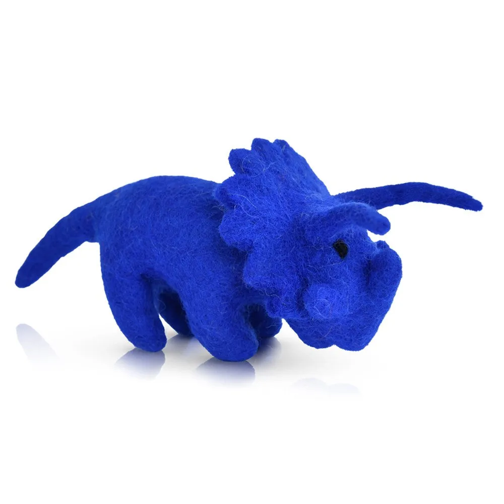 Dashdu - Tiny Triceratops - Mini Blue Felt Dino