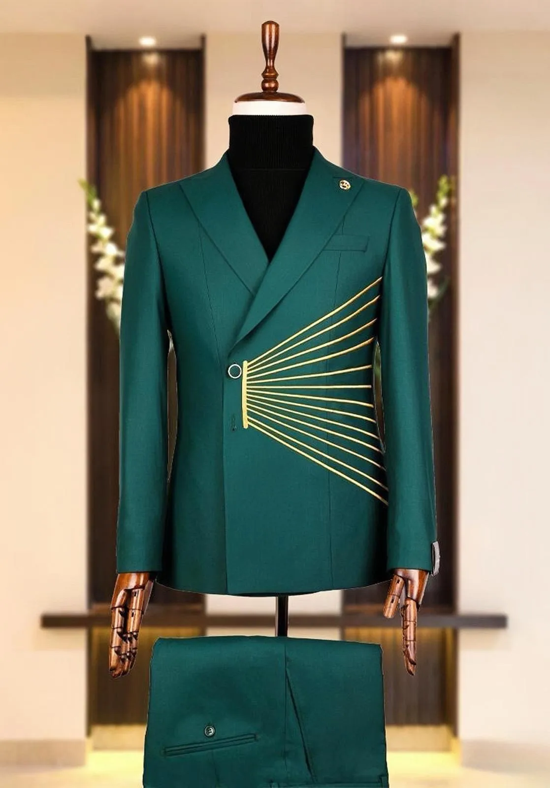 Designer Green Double Breasted Suit Wedding