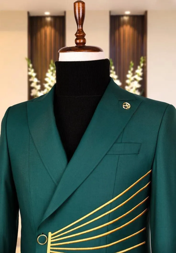 Designer Green Double Breasted Suit Wedding