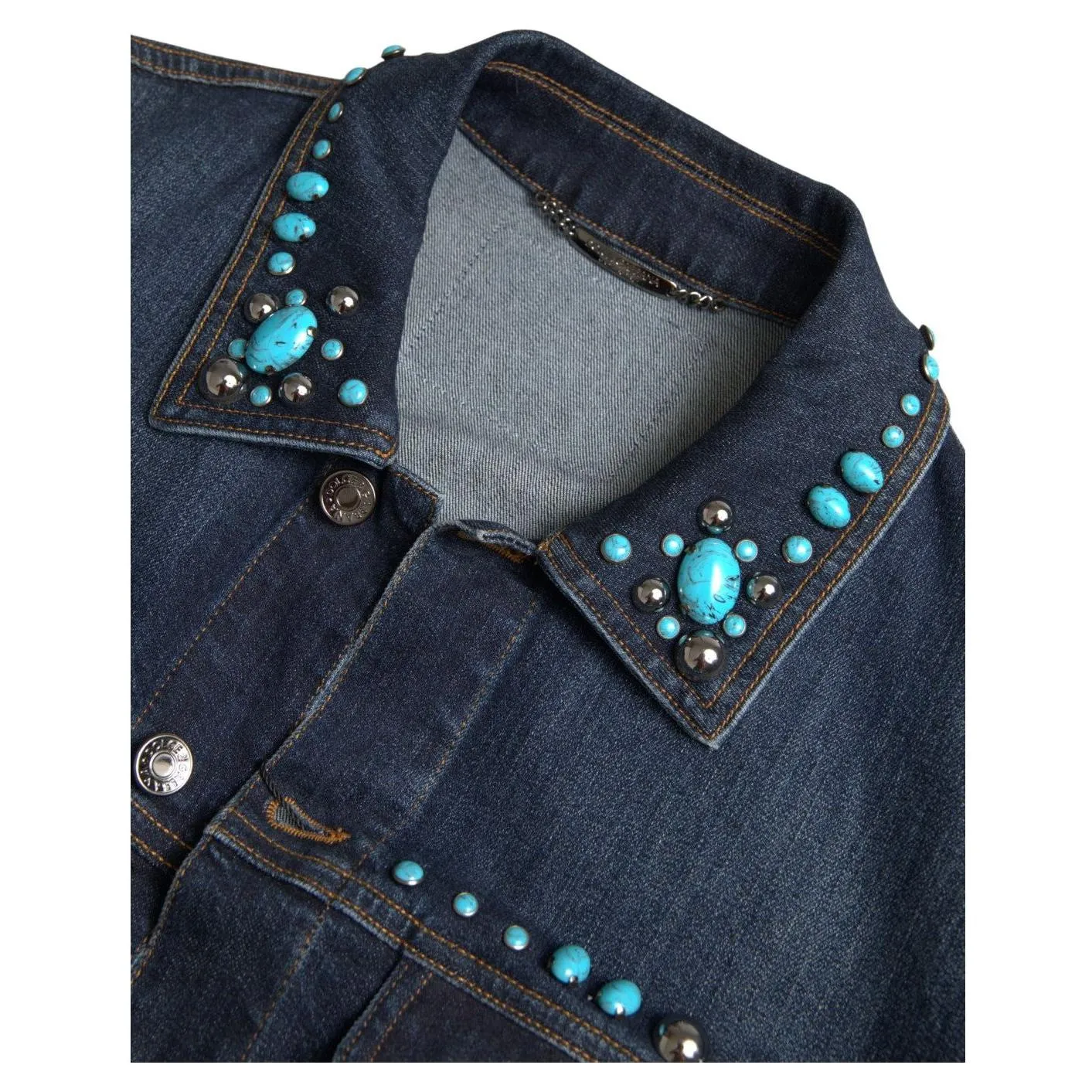 Dolce & Gabbana Embellished Turquoise Denim Jacket