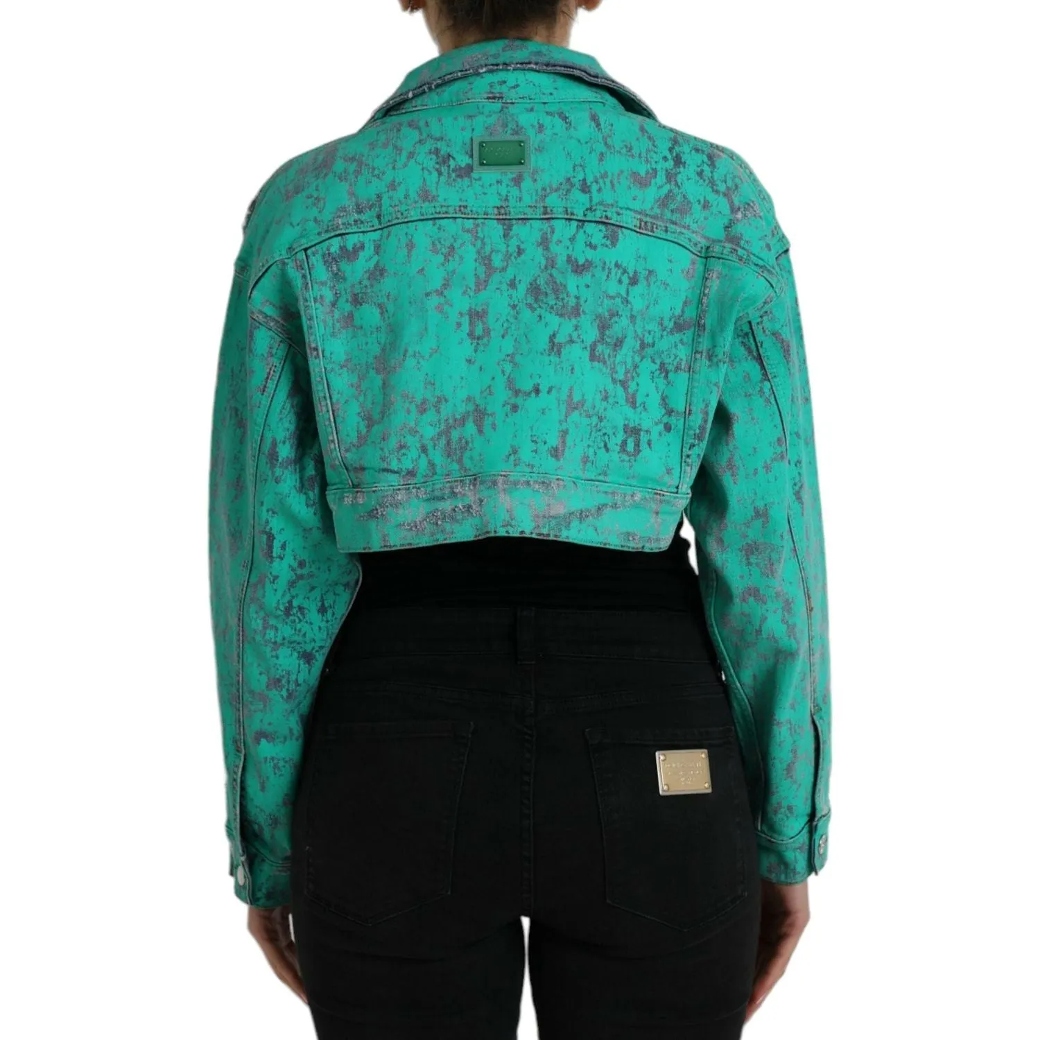 Dolce & Gabbana Green Cotton Tie Dye Cropped Cropped Denim Jacket