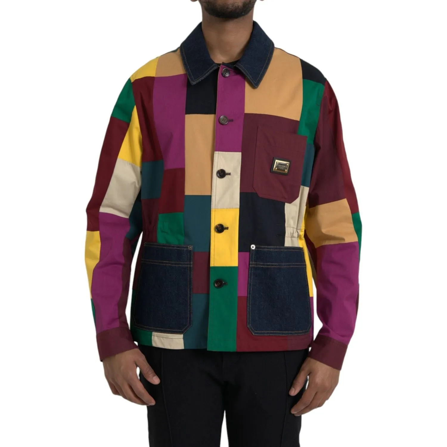 Dolce & Gabbana Multicolor Patchwork Cotton Collared Jacket