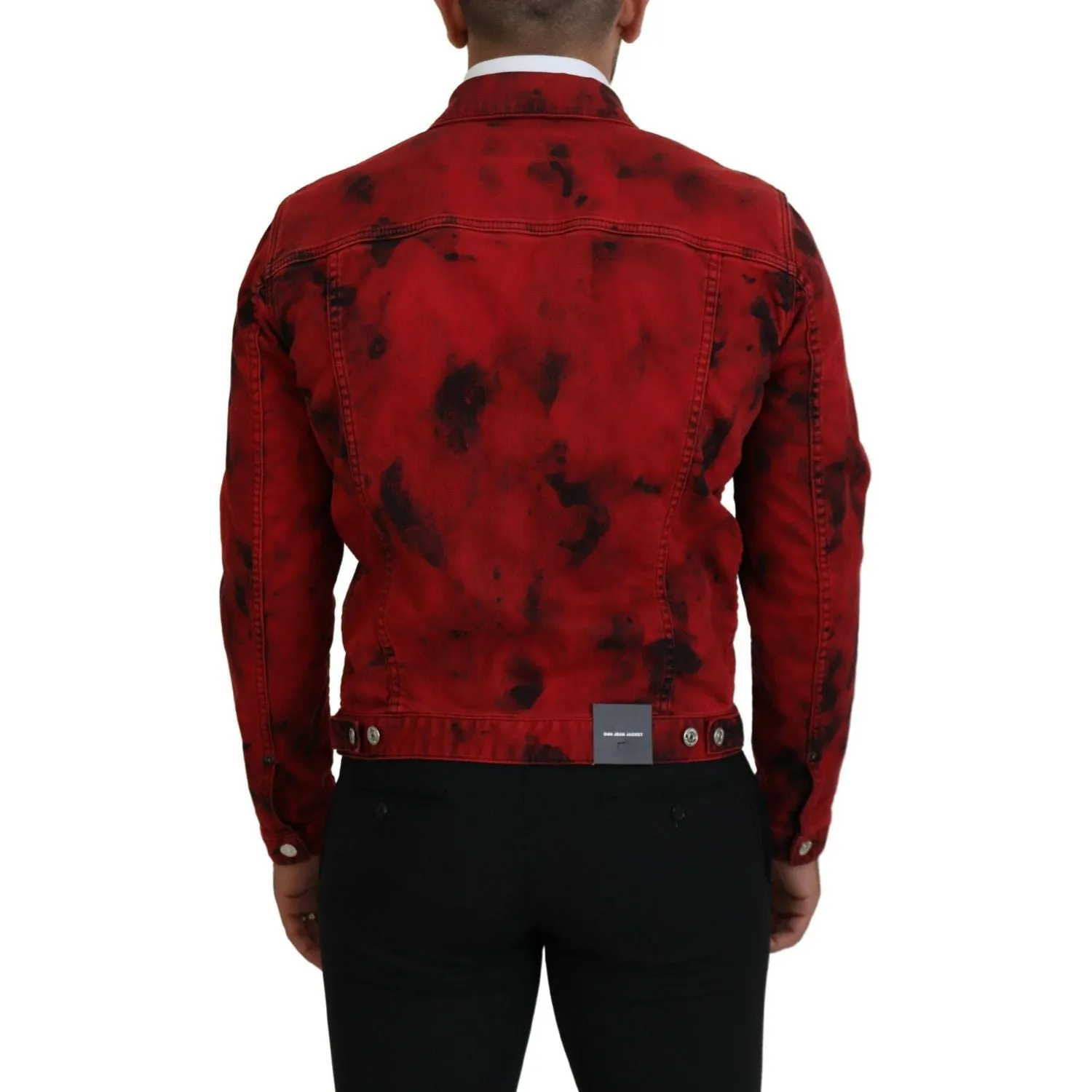 Dsquared² Red Black Tie Dye Collared Men Denim Jacket