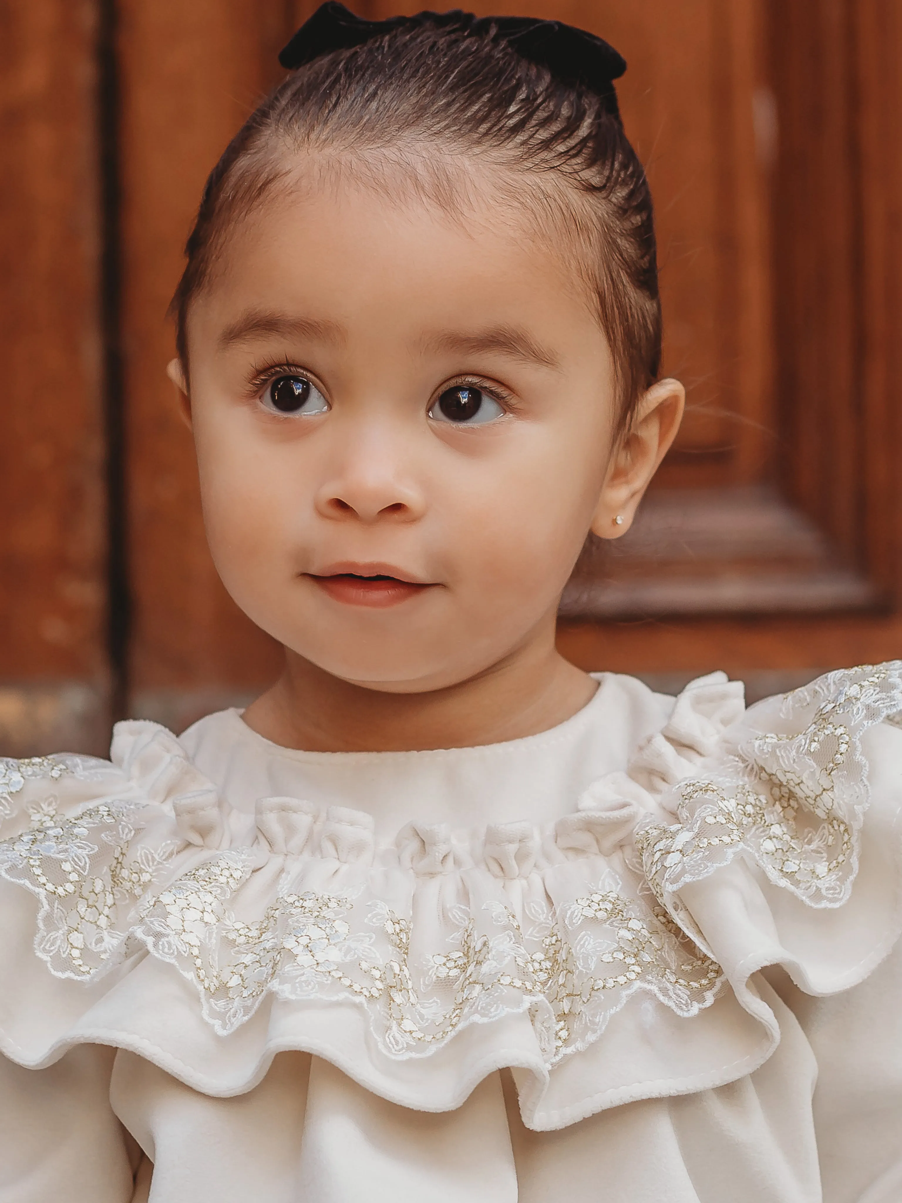 'Eve' Ivory velvet & gold lace dress