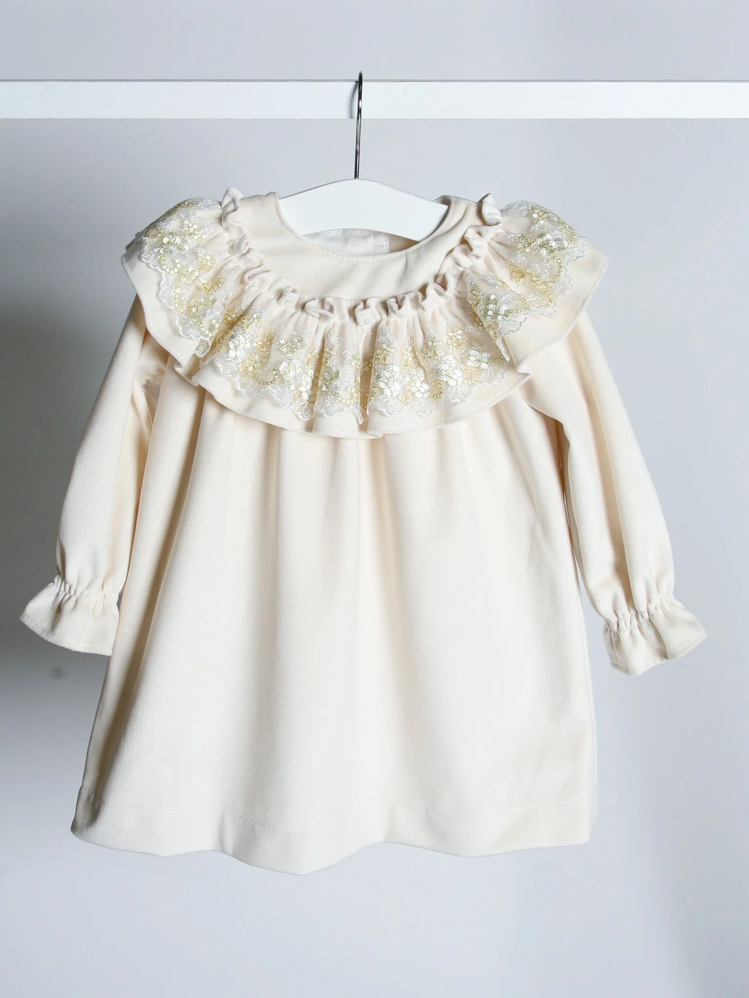 'Eve' Ivory velvet & gold lace dress