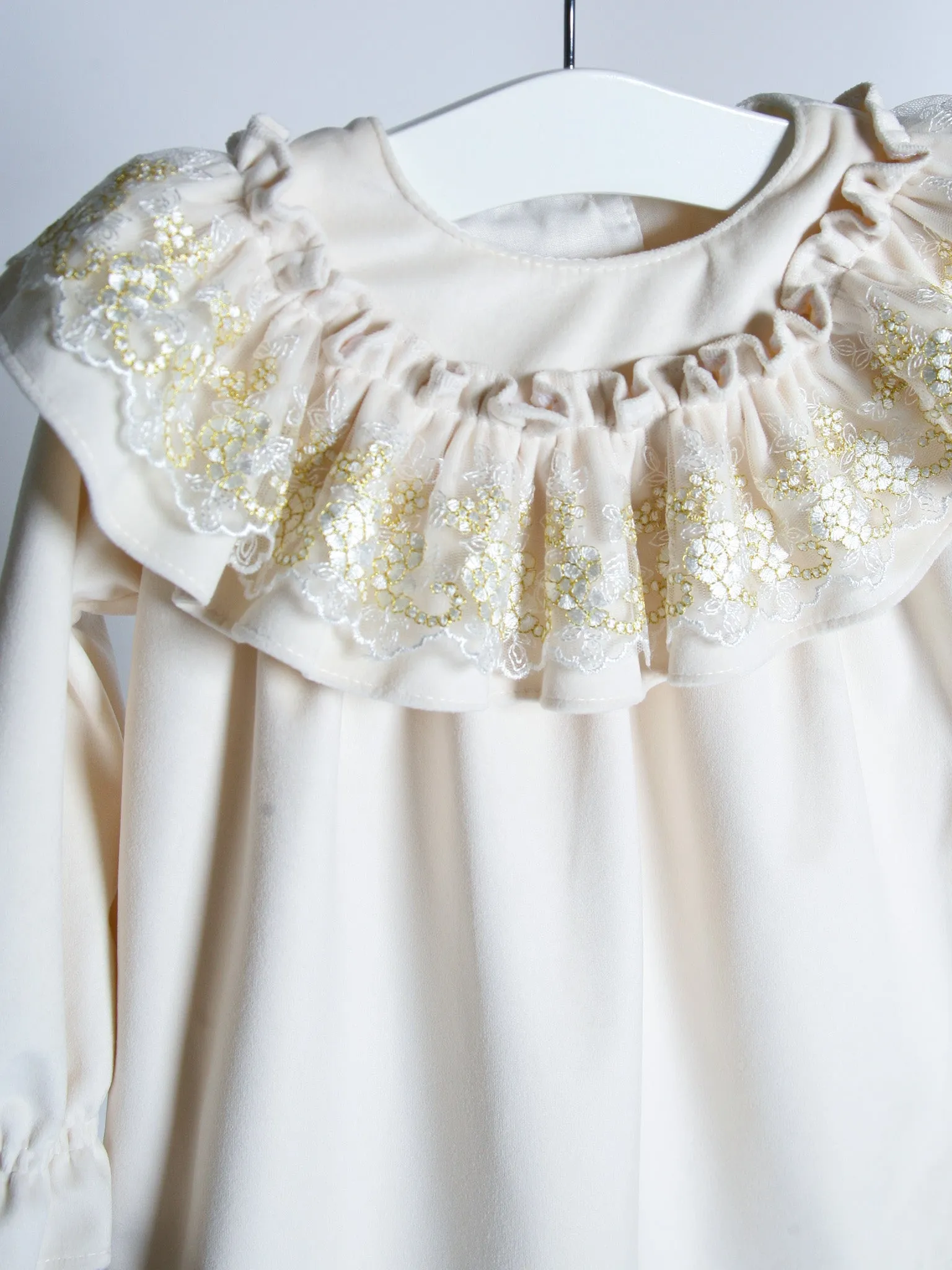 'Eve' Ivory velvet & gold lace dress